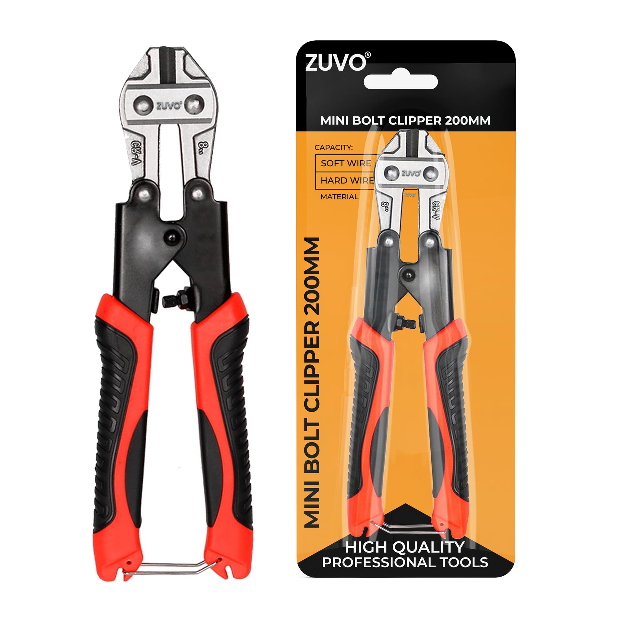 ZUVO Mini Bolt Cutter 8-Inch, Heavy-Duty Cr-V Wire & Cable Cutter