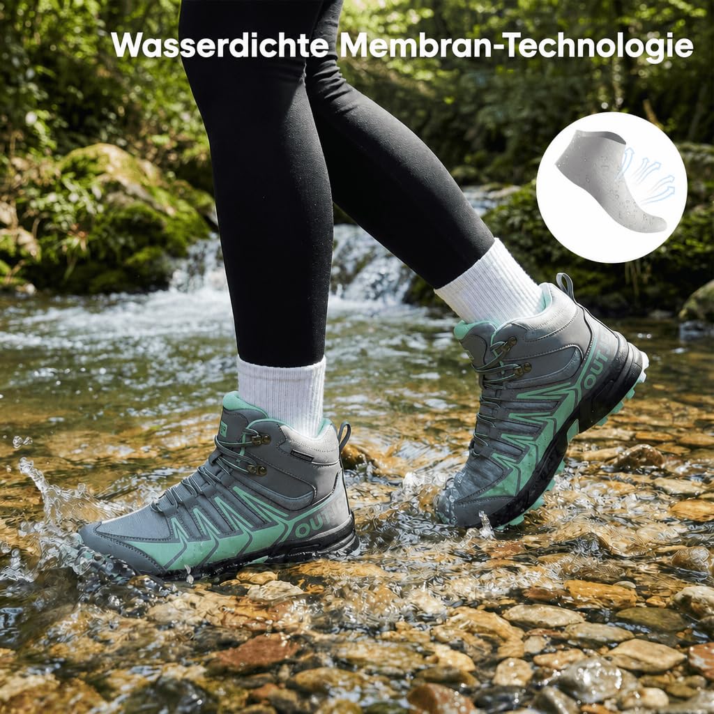 wasserdichte Wanderschuhe Damen Hoch – Leichte Outdoor Trekkingschuhe mit Dämpfung