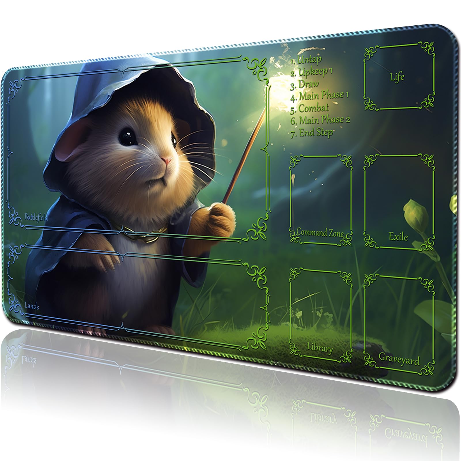 April Space Playmat Board Game MTG Duel Playmat Trading Card 23.6 x 13.8in Stitching Edges Compatible for TCG CCG RPG OCG with Card Zones Including