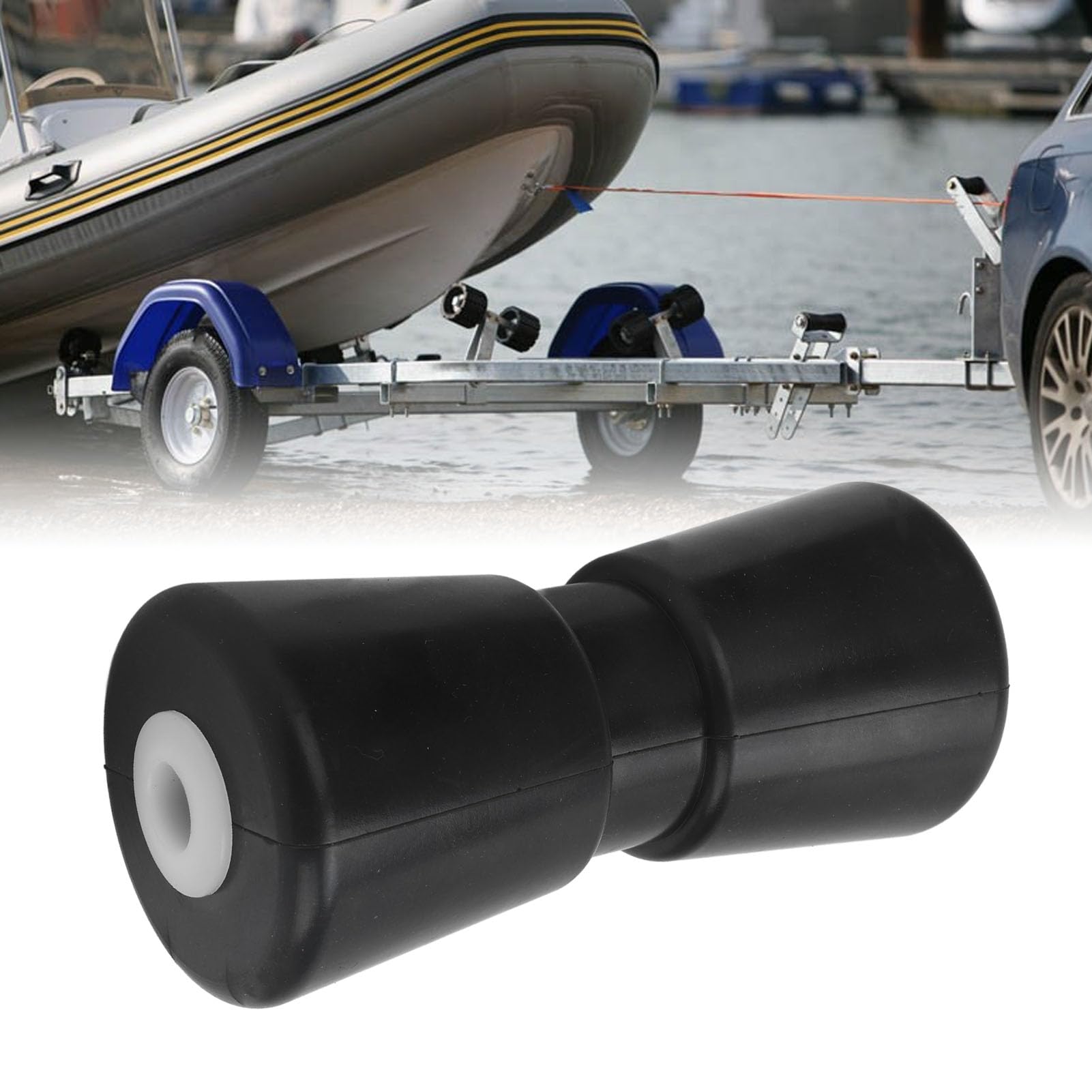 Akozon Rodillo de Goma para Remolque de Barco, Rodillo de Remolque de Barco, Tope de de Goma Resistente a Arañazos, Color Negro, Rodillo de Proa para Remolque de Yate