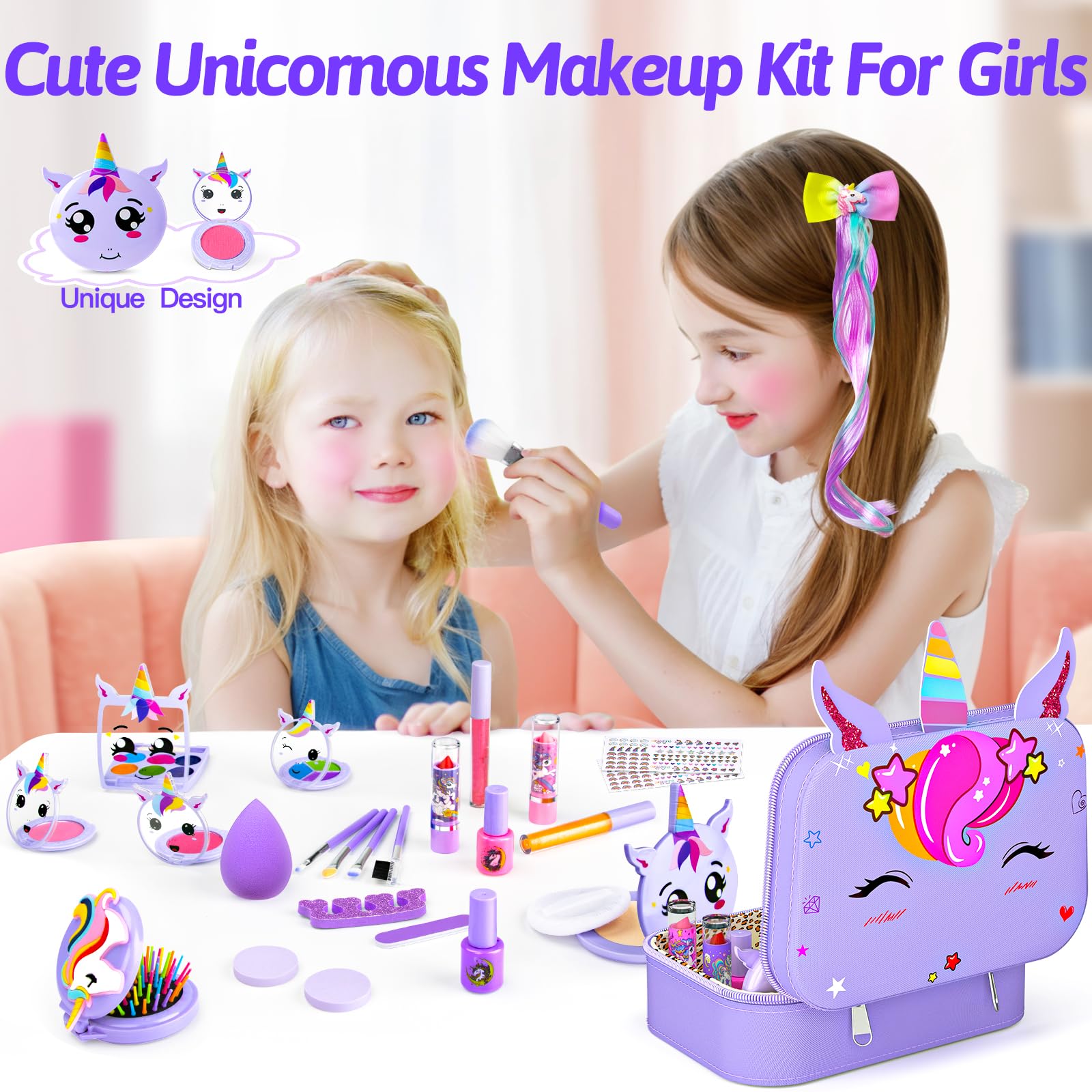 Mqsiuve Kids Makeup Kit for Girl - Kids Washable Makeup Girls Toys with Cosmetic Case, Real Girl Makeup Sets for Toddler Kid Children Christmas Birthday Gifts Toys for 3 4 5 6 7 8-12 Year Old Girls