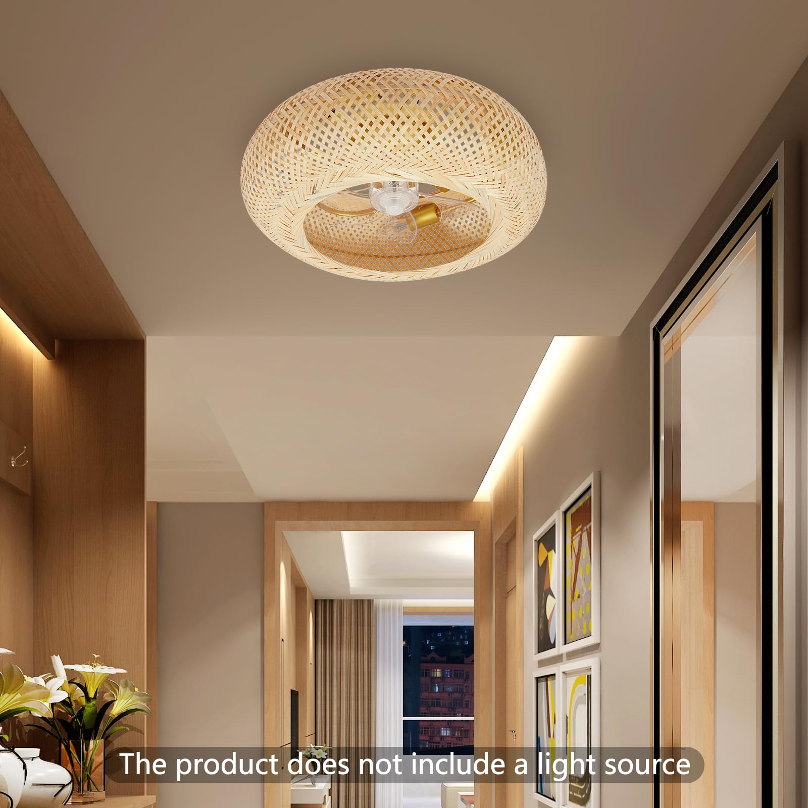 Ventilatore a soffitto in rattan da 20 pollici, con telecomando, illuminazione e funzione timer, 6 velocità ventilatore a soffitto