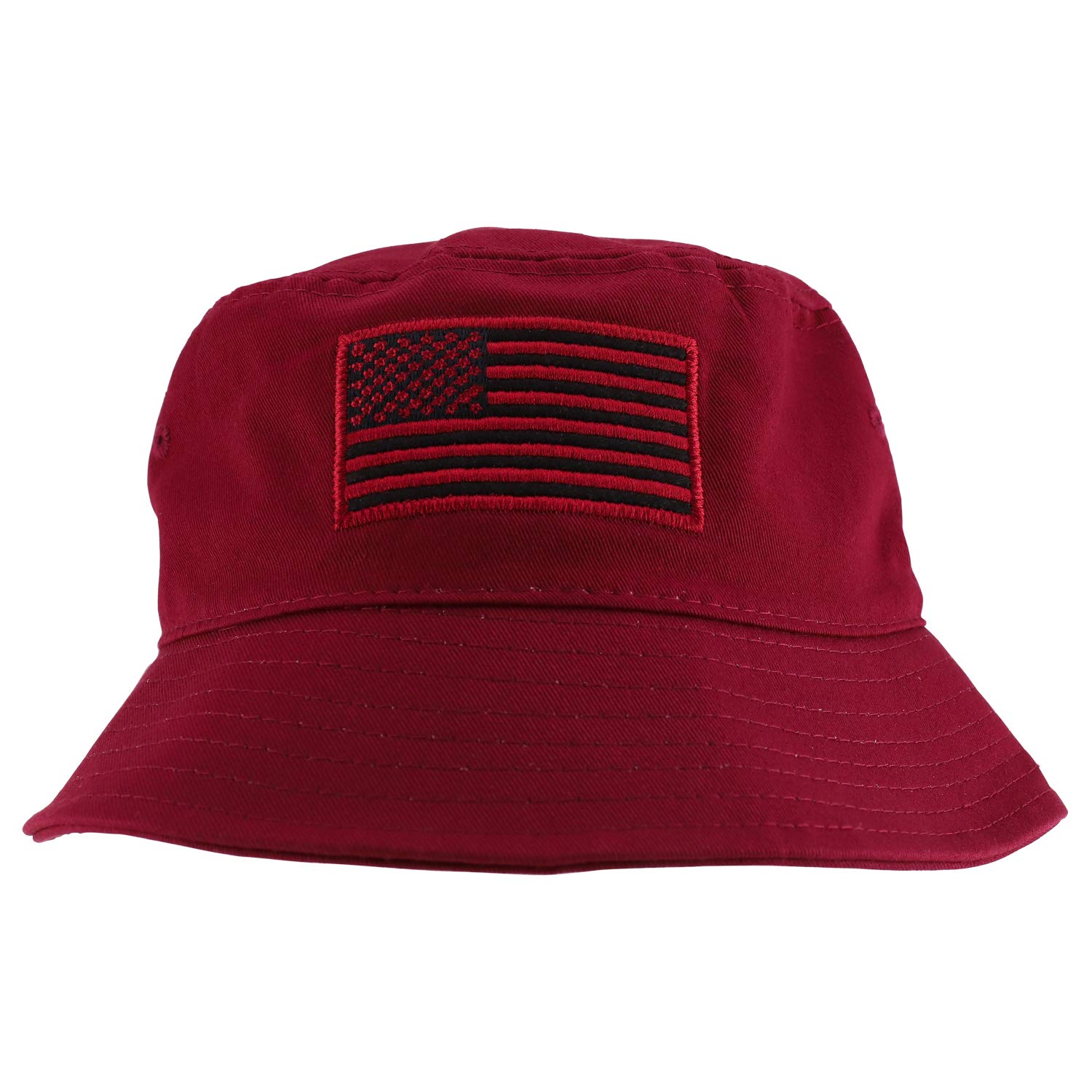 Trendy Apparel Shop US American Flag Embroidered Cotton Bucket Hat - Burgundy