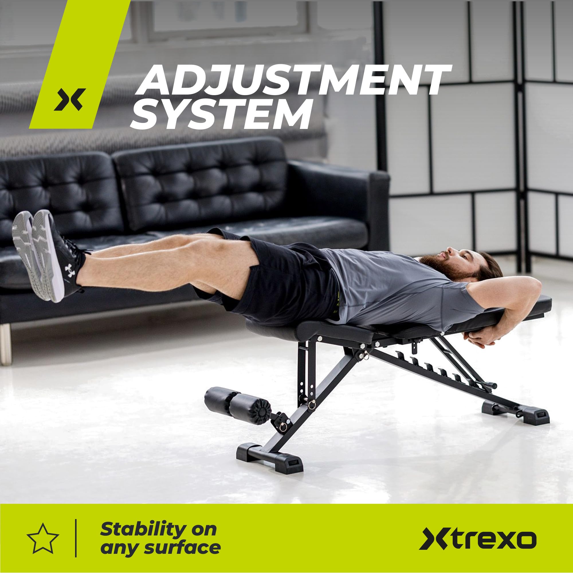 TREXO Panca regolabile | Panca multifunzione regolabile per allenamento a tutto il corpo, panca inclinata per casa fino a 150/300 kg | Struttura in acciaio | Allenamento di forza, Fitness | Nero