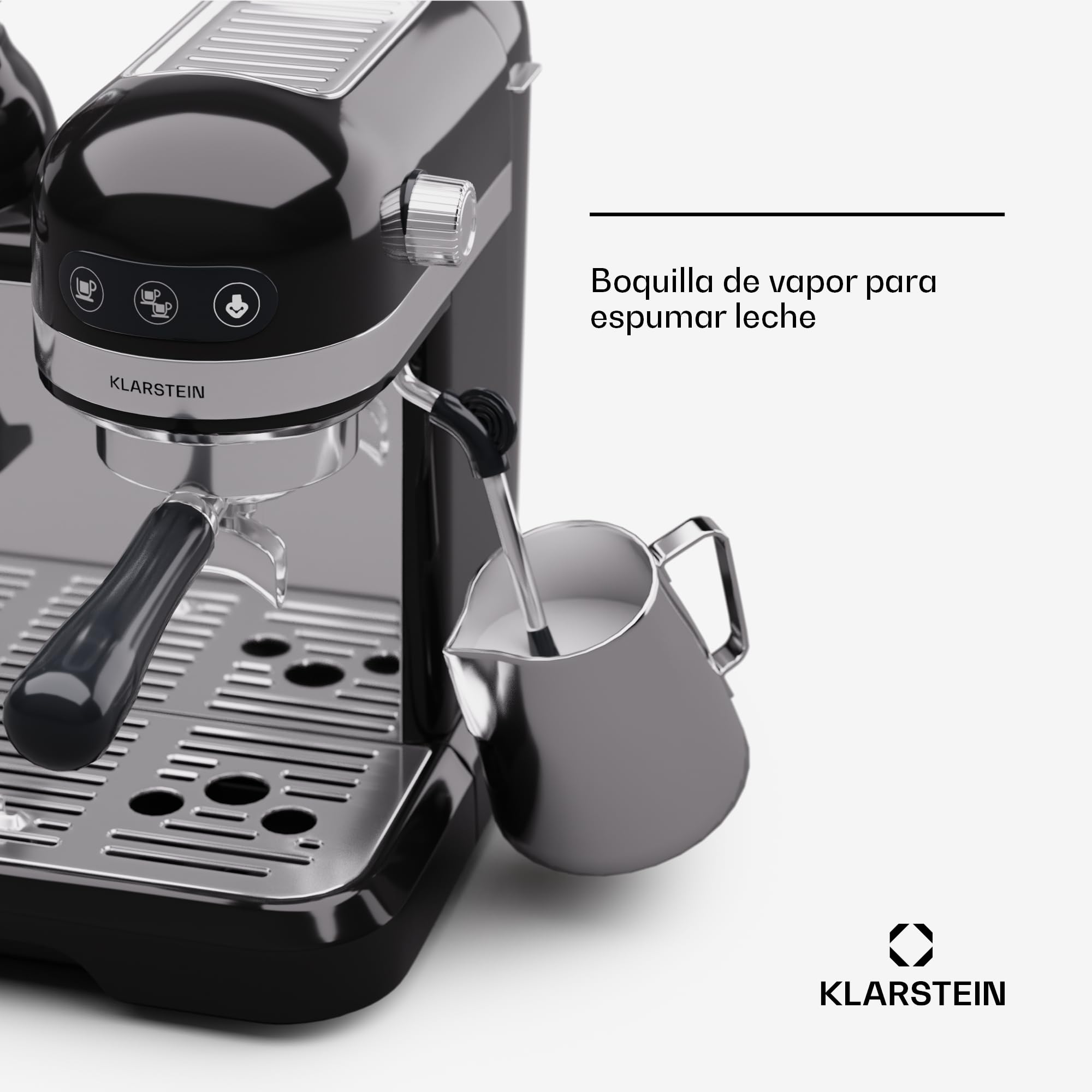 KLARSTEIN Cafetera Expresso Automatica con Espumador de Leche, Cafetera Espresso 1.4 l. Cafeteras, Pequeña de Acero Inoxidable 1550W para Capuccino, Cafetera Automatica, Maquina de Cafe