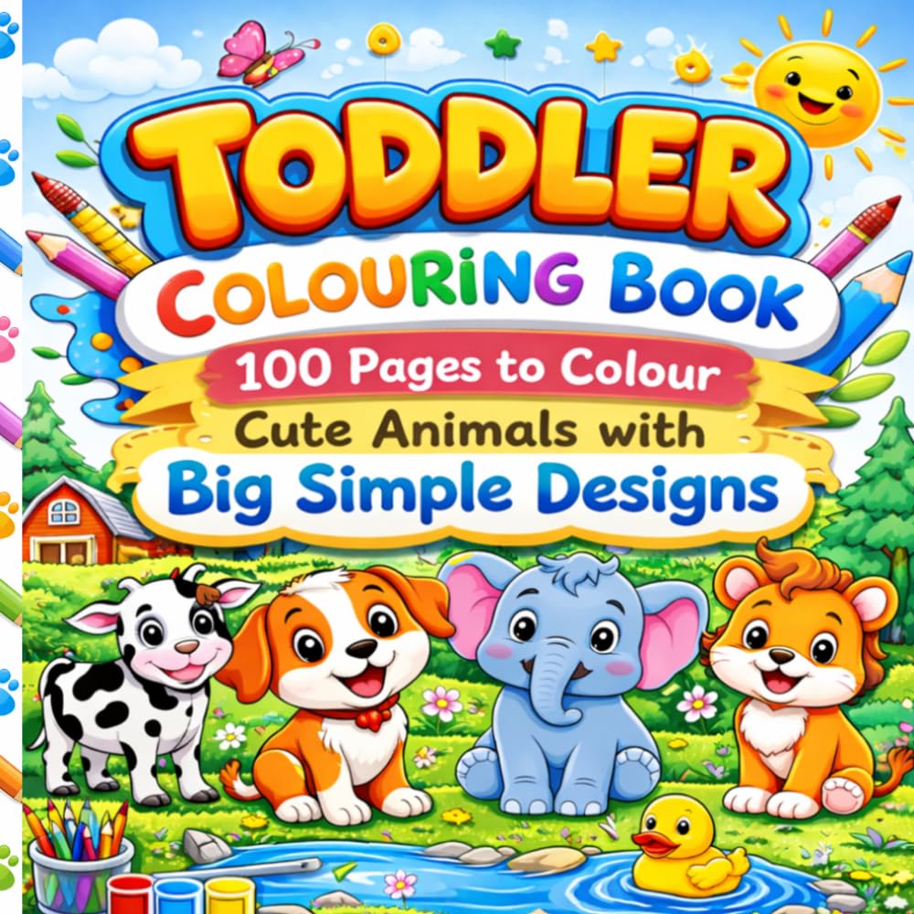 TODDLER COLOURING BOOK: 100 Pages to Colour Cute Animals with Big Simple Designs