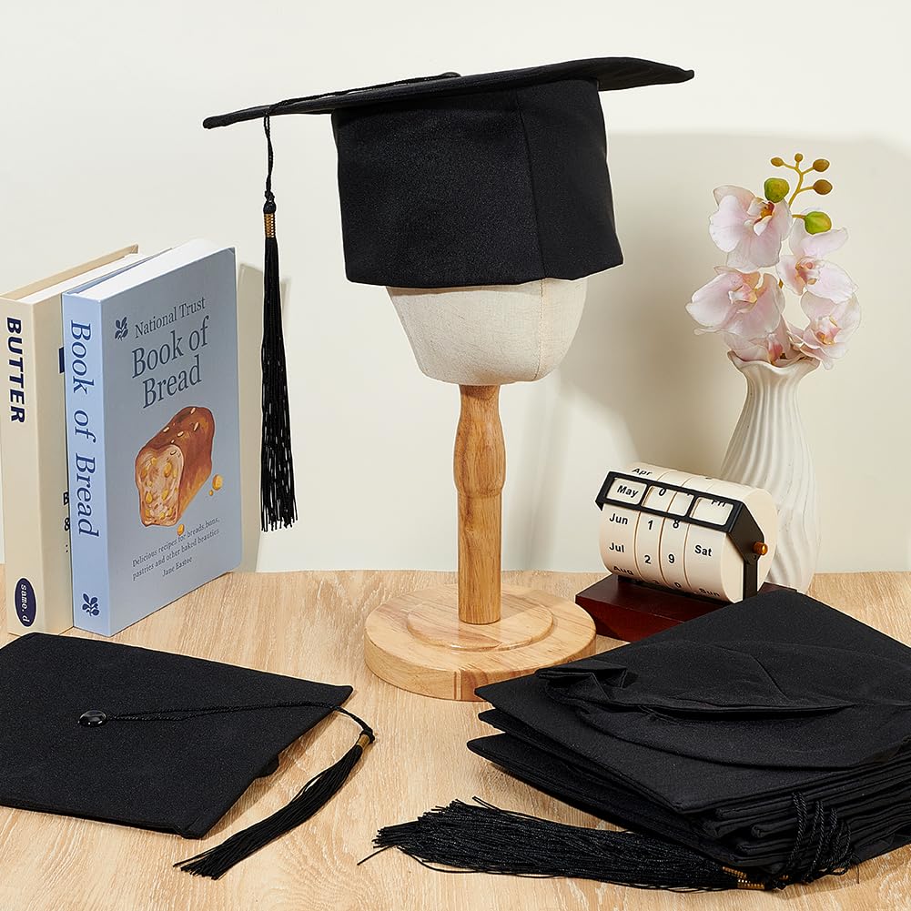 ORIGACH 30 gorras de graduación a granel negras ajustables para adultos con borla, para hombres, mujeres, estudiantes, para ceremonia escolar, accesorio de disfraces, accesorios para fotos
