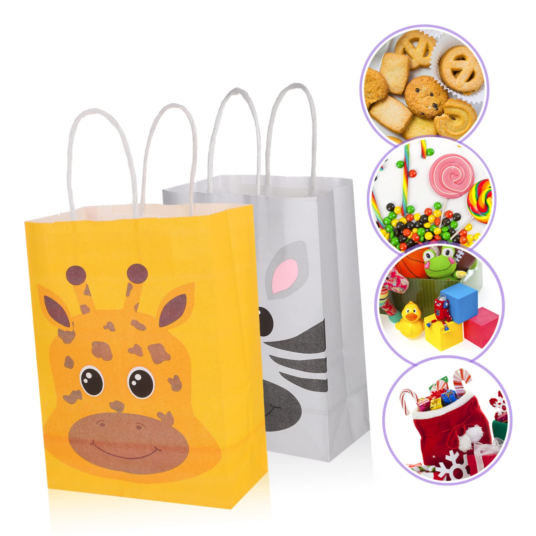 STOBOK 24piezas Bolsas De Obsequio Para Fiestas Infantiles De Cumpleaños De Obsequio De Papel Estampado De Animales Para Eventos Selva Asas