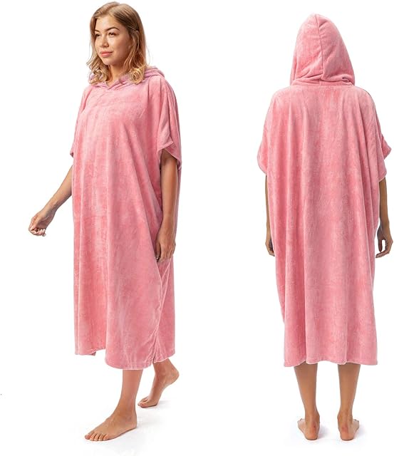 Kato Tirrinia Beach Surf Poncho,Super Water Absorbent Wetsuit Changing Towel Robe with Hood for Surfing Swimming Bathing for Adults Men Women,Sand-Proof,Oversized (Peach Pink)