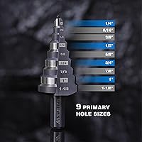 Vista 4 de Broca escalonada M2 HSS de 1/4 a 1-1/8 pulgadas, Unibit para cortar acero inoxidable, metal, madera y plástico