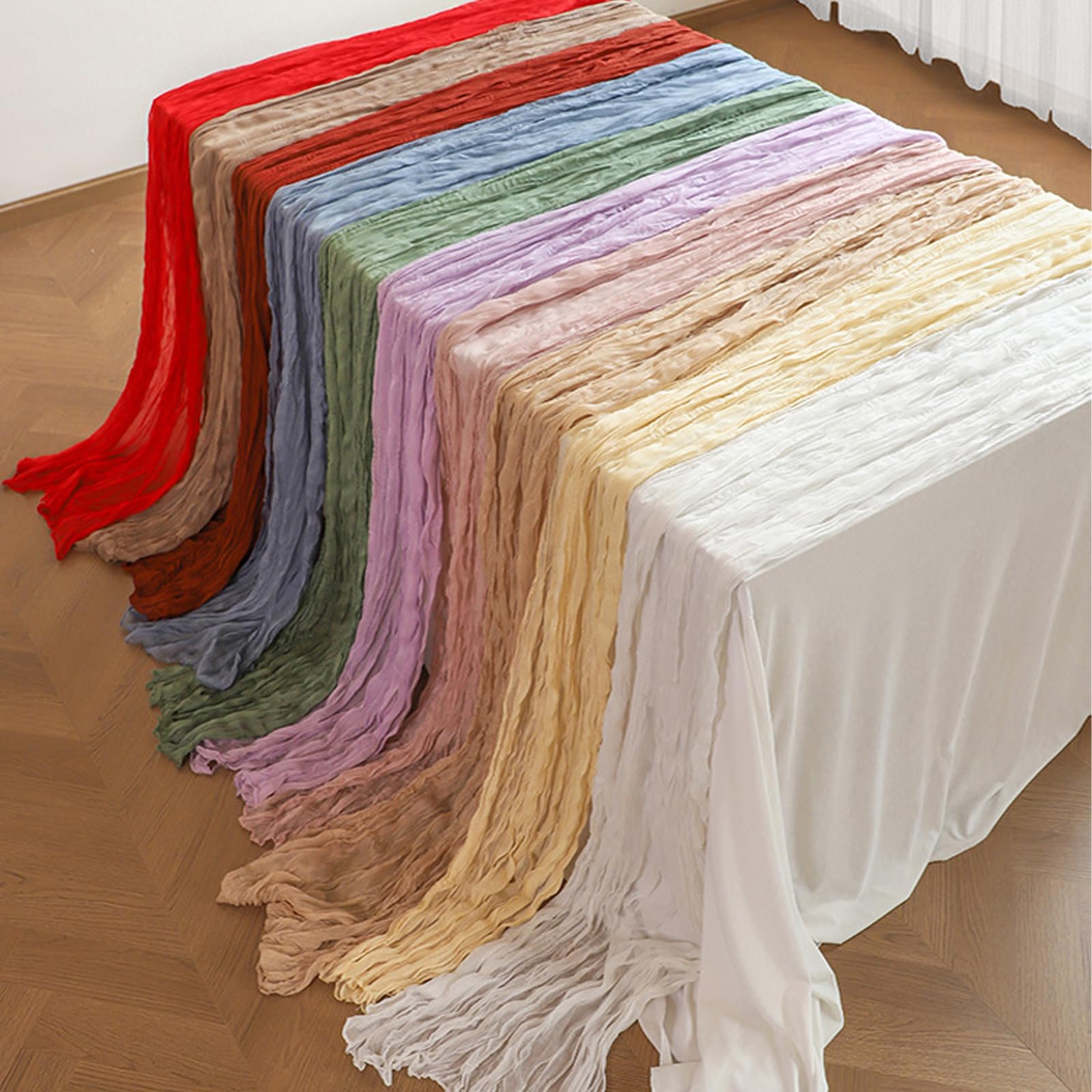Camino de mesa transparente de tul marrón oscuro, tela de encaje de temporada, cortinas para manualidades, bodas, cumpleaños, fiestas, picnics, decoración de Navidad, 10 paquetes (90 x 400 cm)