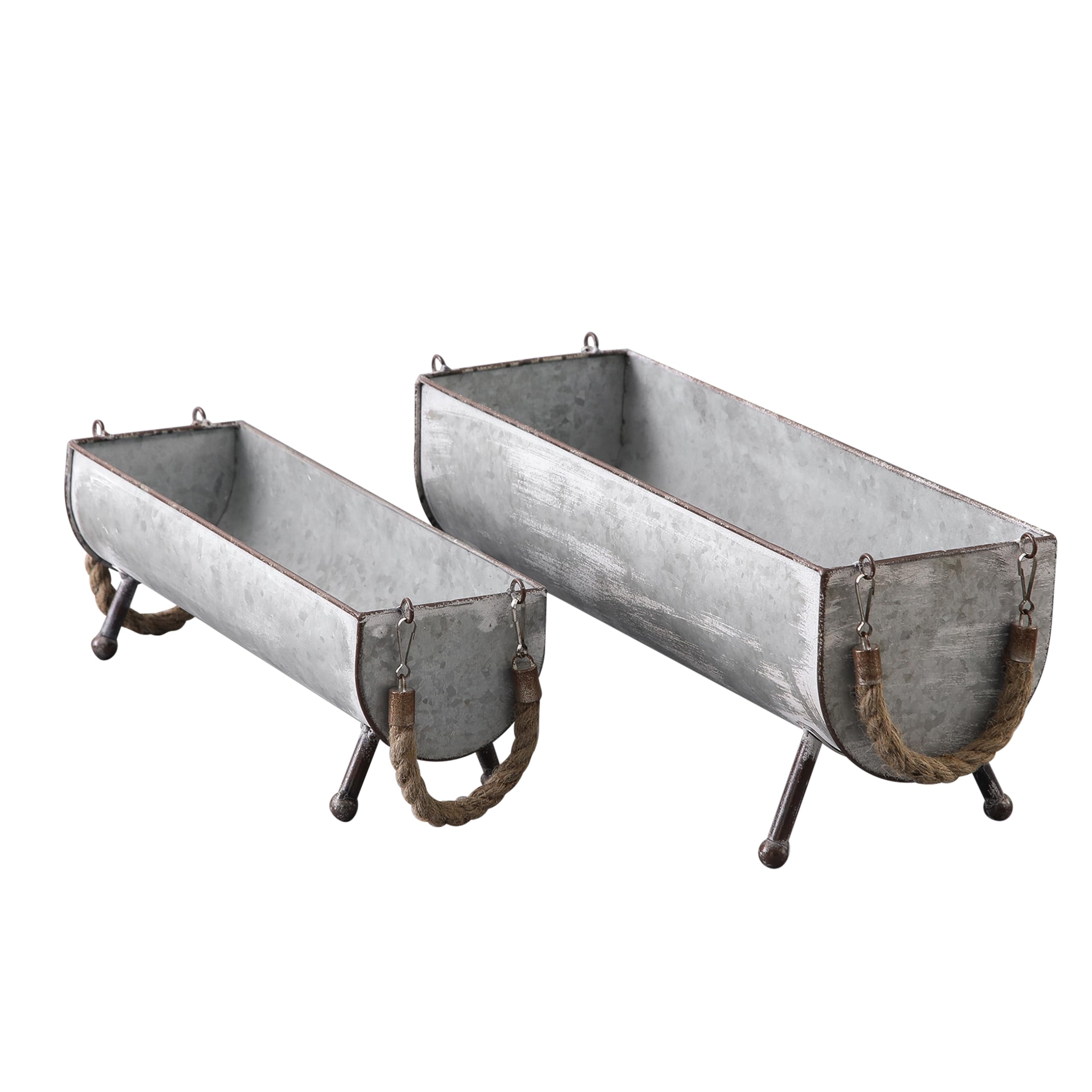 SOFE Juego de 2 comederos de pollo de metal galvanizado para aves de corral, comedero de mesa de picnic de pollo de granja, maceta de pollo, bandeja galvanizada decorativa con forma de paso, 15 y 13