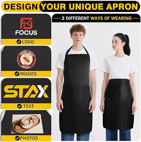 Miniatura 3 de BeautyWill Delantal personalizado personalizado para hombres y mujeres, delantales de cocina personalizados con bolsillos, nombre, texto, logotipo,