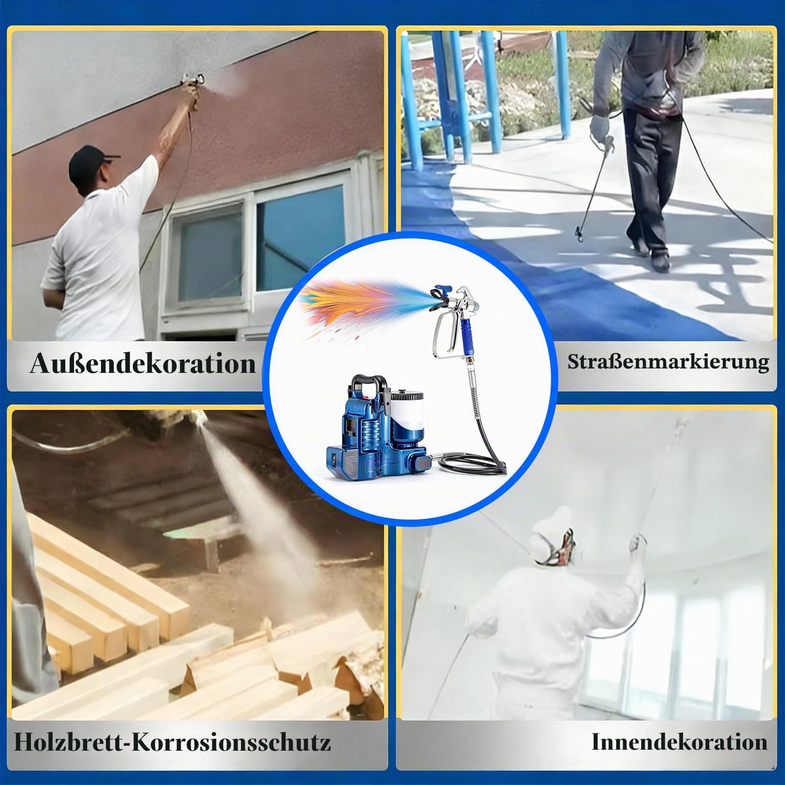 1,2-l-Airless-Farbspritzgerät, 750-W-Farbspritzpistole 12,5 MPa, 6-stufig Einstellbarer Druck, mit Zwei 21-V-Batterien und 1,80 m Schlauch, 2 l/min Durchflussrate, für Wände und Dä 2battery