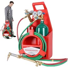 Professional Heavy Duty Oxy Acetylene Welding & Cutting Torch Kit,Complete Set with Brass Torch, Tanks, Regulators & Portable Holder Oxy Acetylene Torch Kit for Maintenance, Repair, Engrav Red
