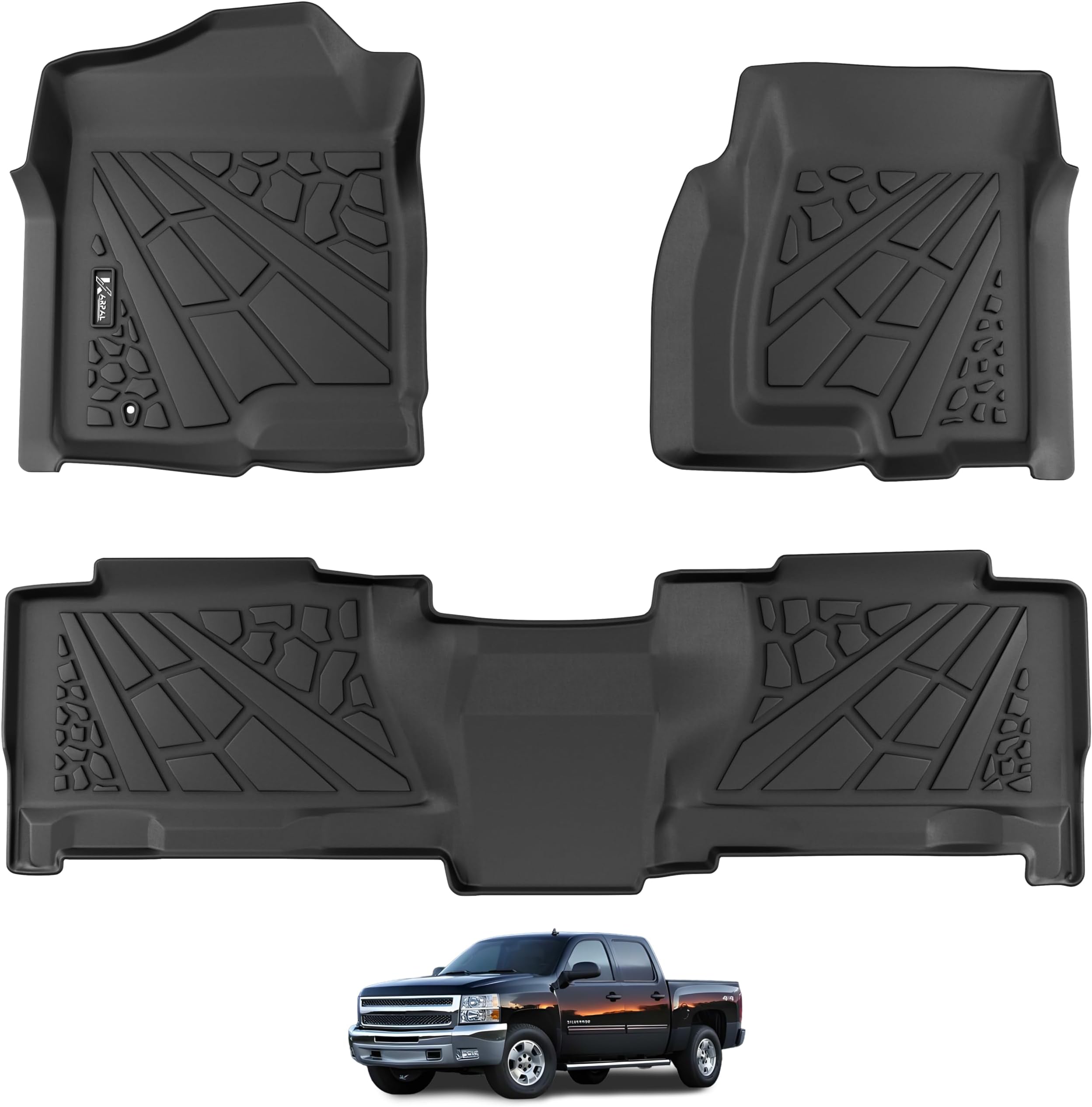 KARPAL Floor Mats for 1999-2007 Chevy Silverado/GMC Sierra 1500/2500/3500 Crew Cab / 2000-2006 Chevy Suburban/Cadillac Escalade/GMC Yukon XL, All-Weather TPE Custom Fit Floor Liners Car Accessories