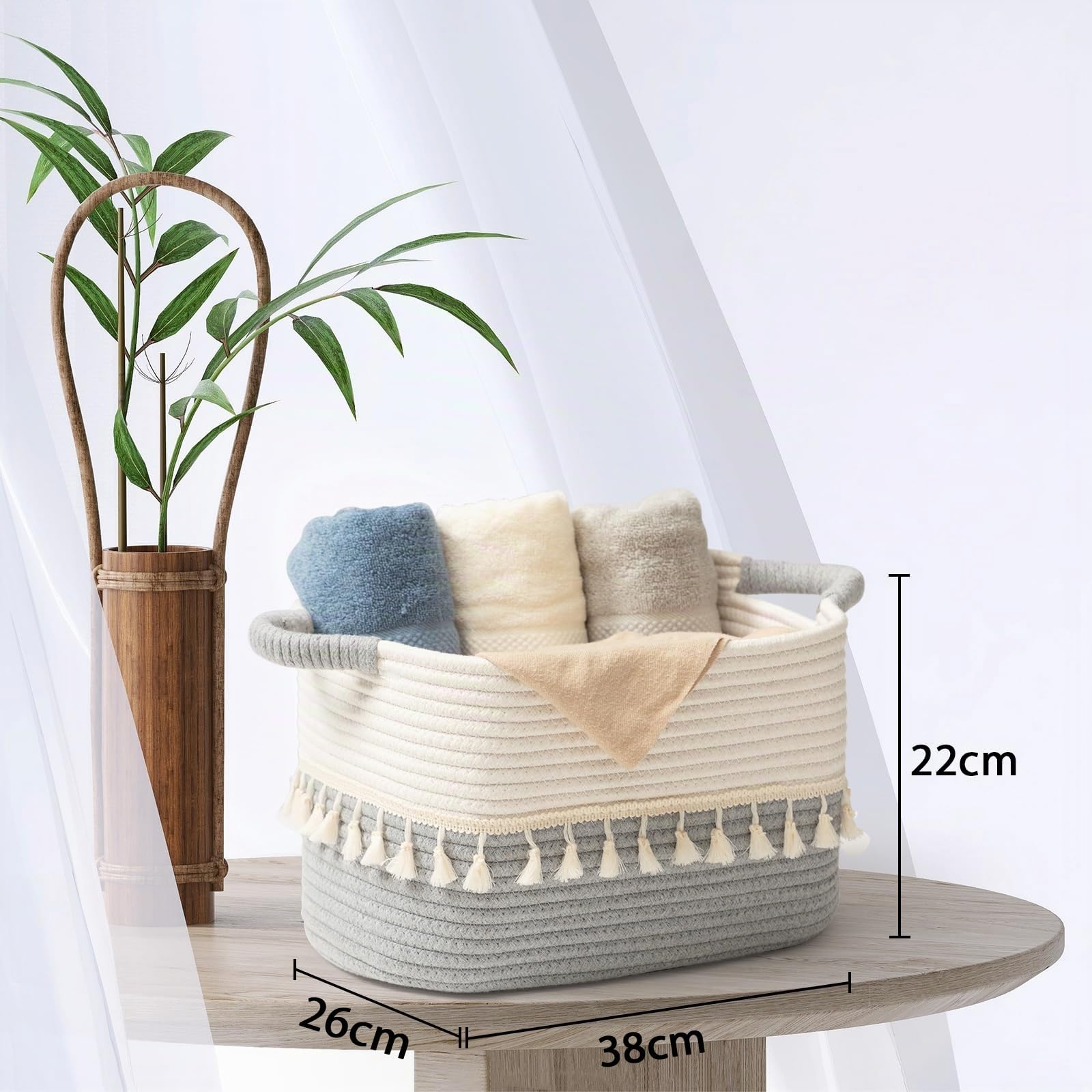 TeoKJ Cestini Intrecciati per Riporre Oggetti, in Corda di Cotone, Confezione da 3 Pezzi, Con Manici per Organizzare, Graziosi Cestini per Asilo Nido, Soggiorno, 38,1 x 25,4 x 22,9 cm, Bianco e Grigio