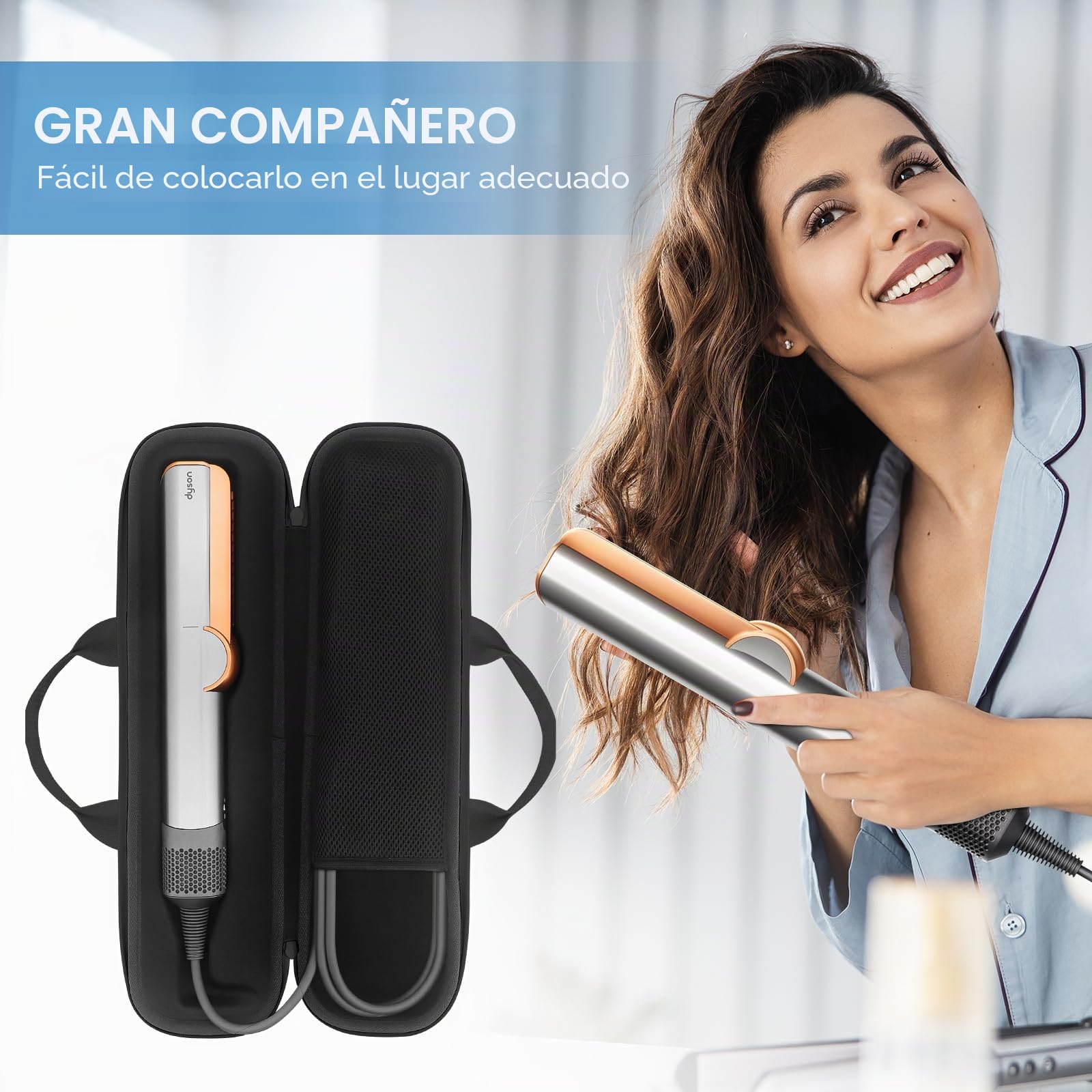 Funda de Transporte Compatible con La Plancha de Pelo Dyson Airstrait, Bolsa de Almacenamiento de Eva de Capacidad Mejorada Funda de Viaje