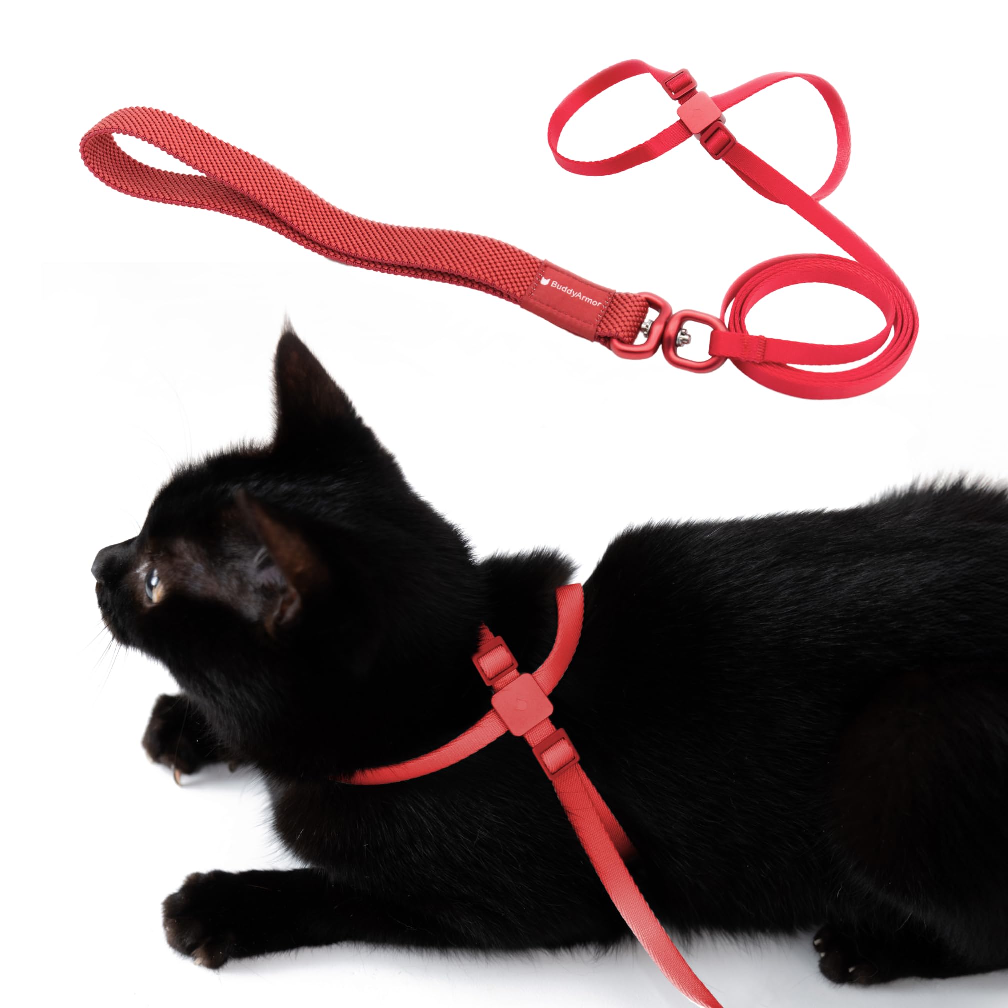 BuddyArmor Escape Proof Cat Harness and Leash 2-in-1, Anti-Choke Soft Adjustable Lightweight Cat Walking Lead