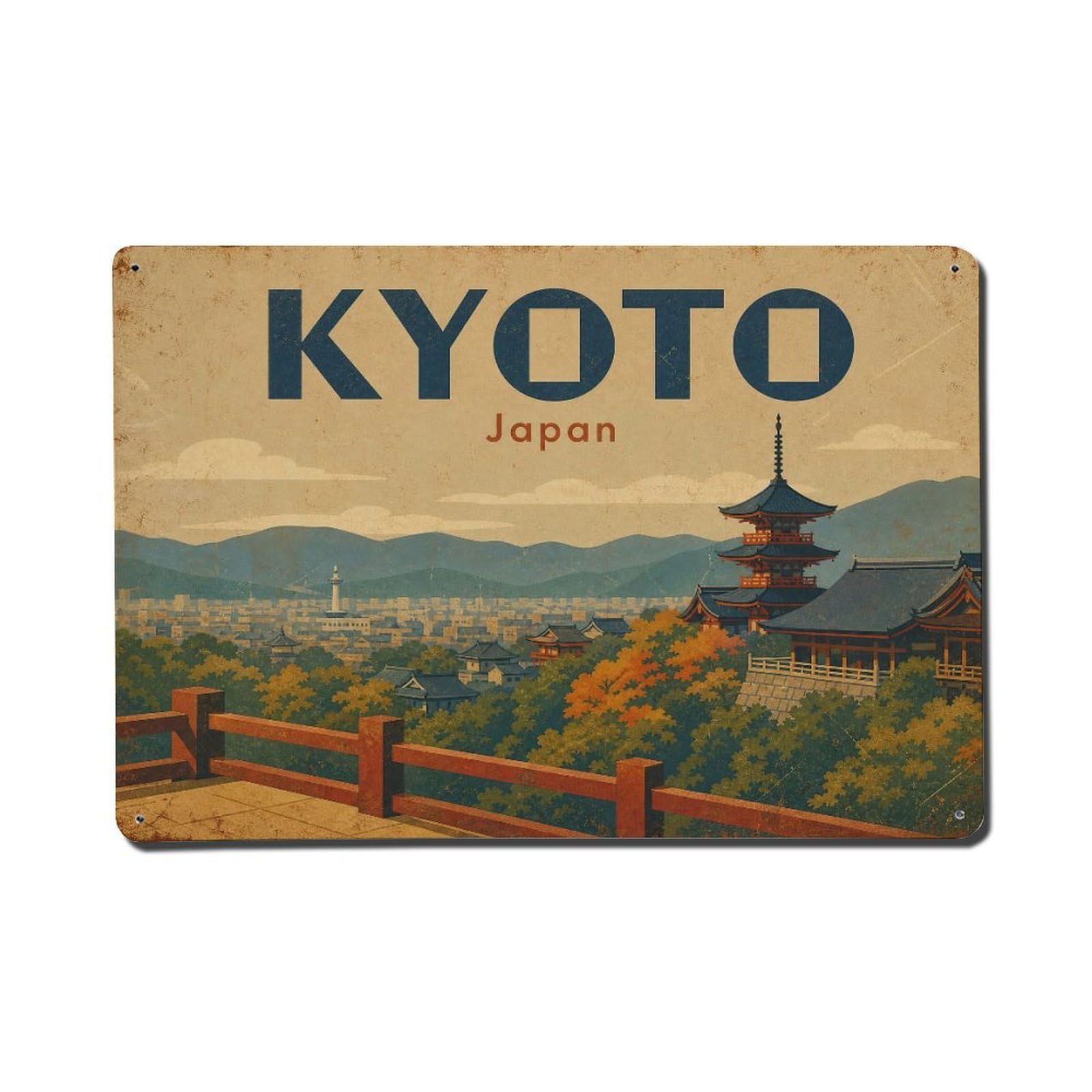 Gead 8X12inch Style Vintage Travel Kyoto Japan Overlook Metal Tin Sign