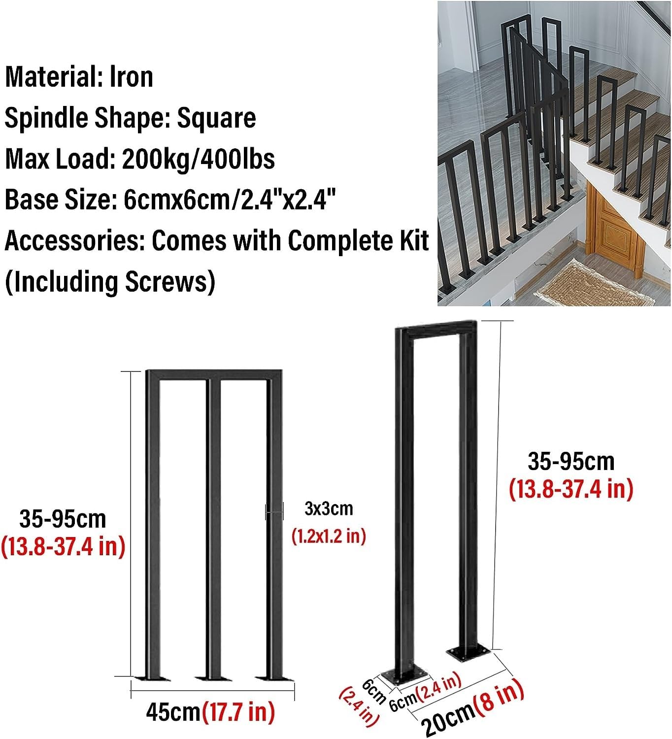 Schwarzes Metallgeländer-Baluster für Innen- und Außendeck, industrielles Sle SK-Säulen-Kit (Farbe: Mattschwarz, 1 Stück)