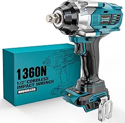 Chave de impacto sem fio de 1/5.1 cm para bateria Makita de 18 V, 1200 N. m), ferramenta elétrica sem escova, chave de impacto de alto torque de 2100 RPM com luz de trabalho LED, apenas ferramenta