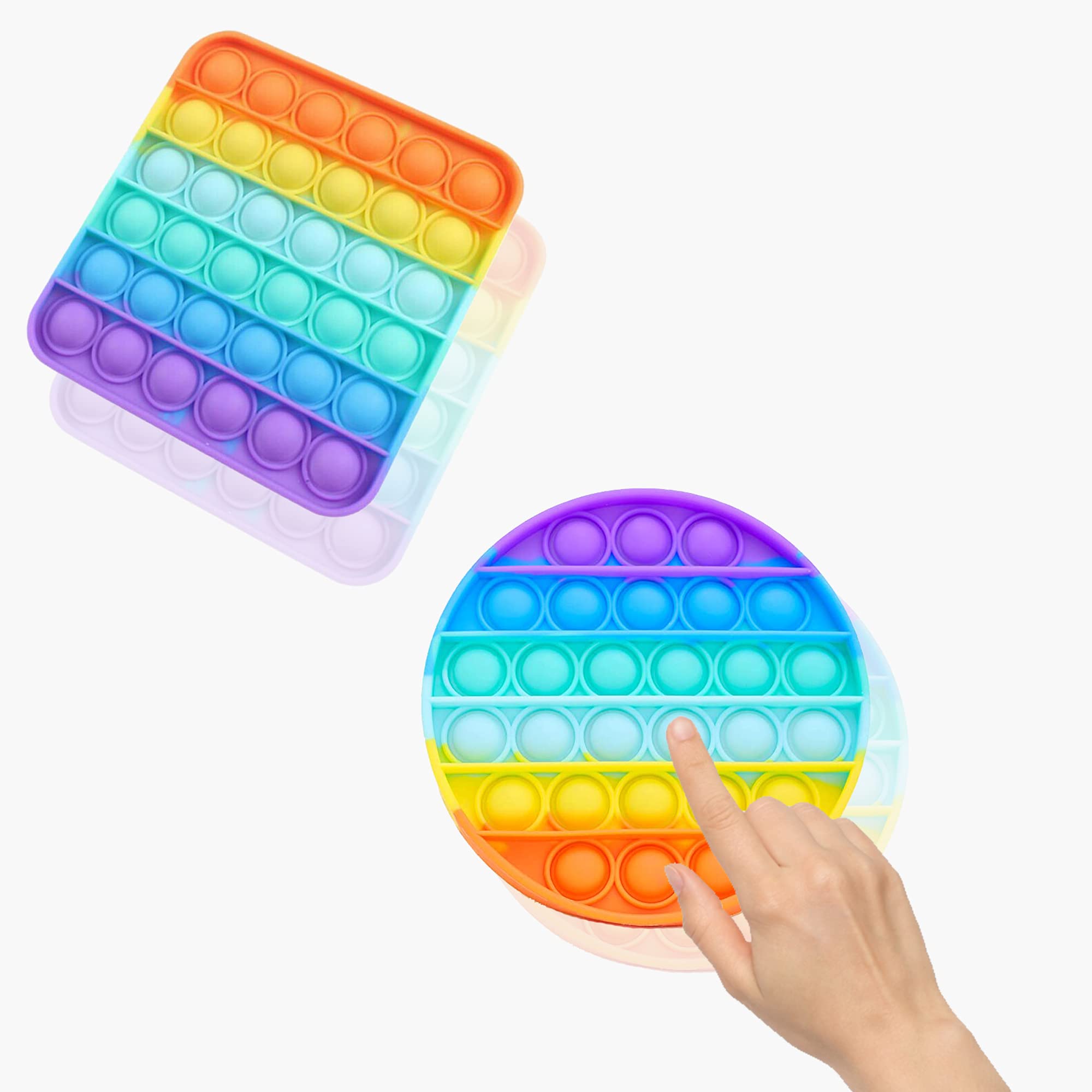 2-Pack Pop it Bubble Fidget Toy, Fidget Toys for Kids Adults, Bubble Popper Fidget Toy Stress Anxiety Relief Toys for ADHD Autism Special Needs, Fidget Popper Stress Reliever Toys (SQUARE+ROUND)
