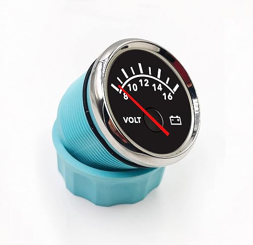 Miniatura 8 de DunkTeam Indicador de voltaje universal de 2.047 in (2 pulgadas) 12 V 8-16 V con retroiluminación roja para barco marino yate motor automático