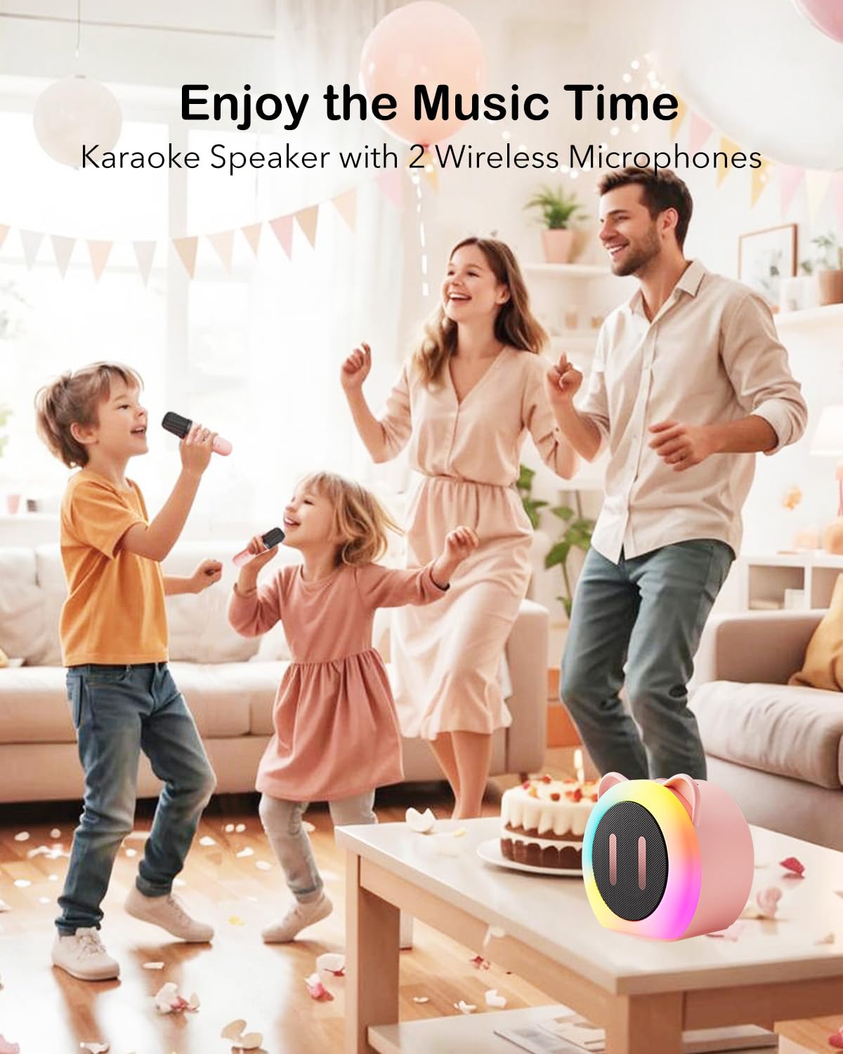 Karaoke Enfant, Enceinte Karaoke 2 Micro sans Fil, Cadeau Fille 3 4 5 6 7 8 9 10 11 12 Ans, Micro Karaoke avec Éclairage LED Amusant et Haut Parleur Intégré