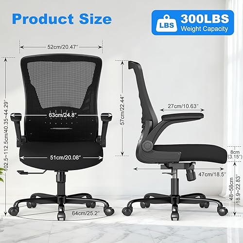 Miniatura 3 de Silla de oficina ergonómica con malla cómoda, altura ajustable y uso de computadora, para oficina en casa, con ruedas silenciosas y reposabrazos