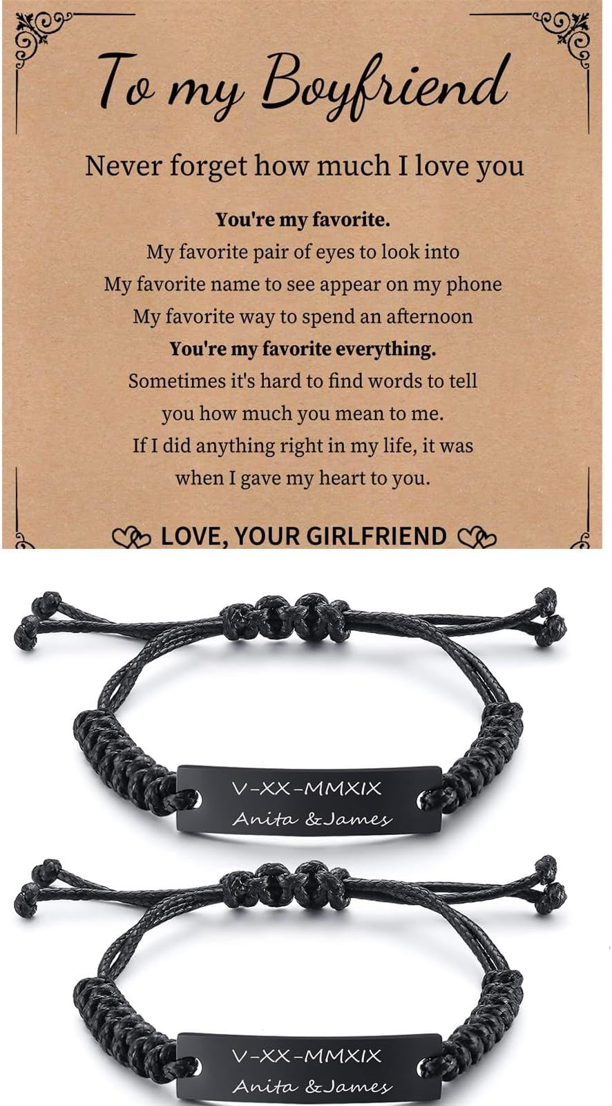 XUANPAI Couples Bracelets for Him and Her,Personalized Stainless Steel Curb Chain Bracelets,Custom Matching Bracelets for Couples Birthday Valentine's Day Christmas Gift for Women Men (Style24)
