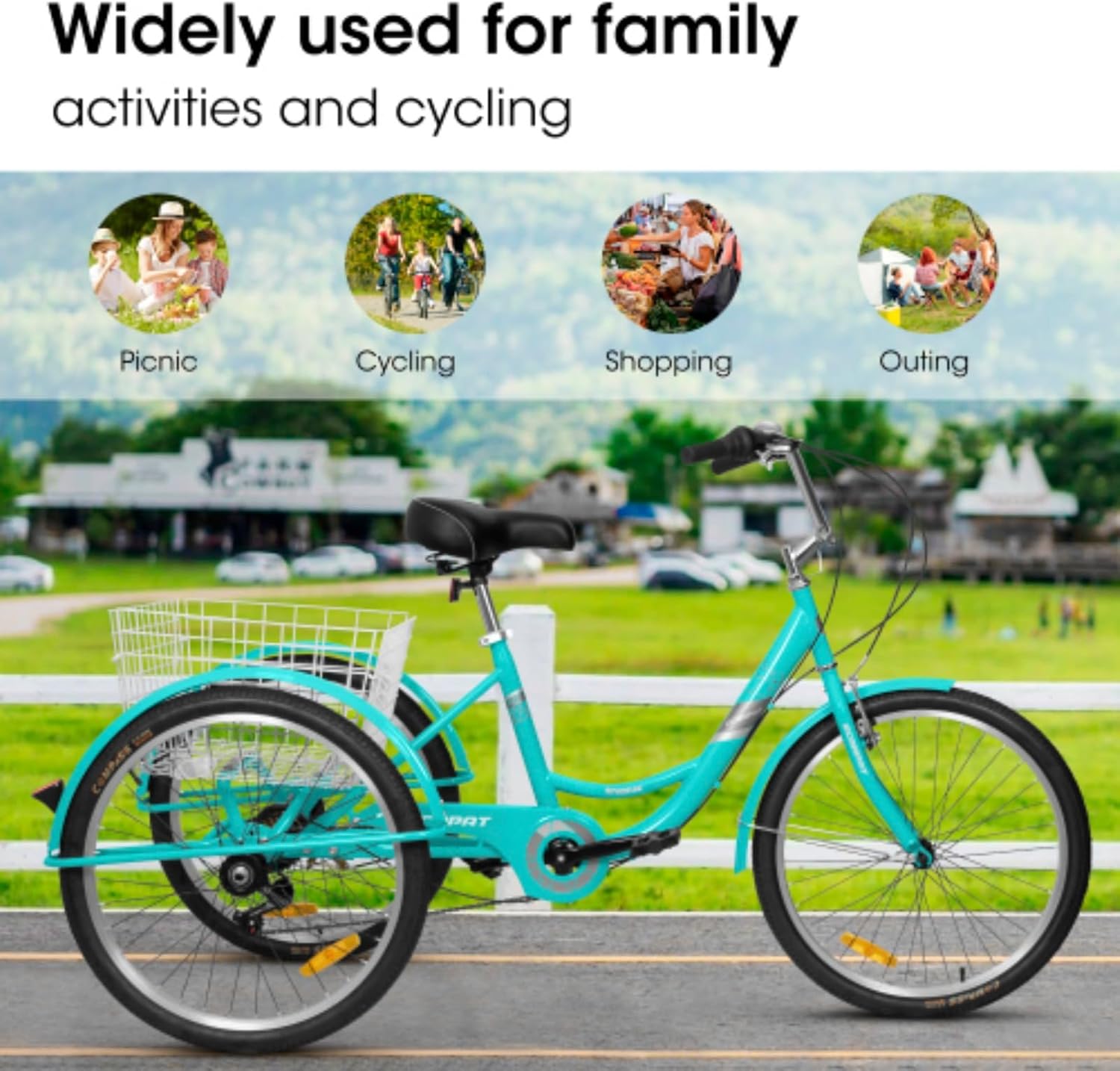 Tricycle, Adult Tricycle, 7-Speed, 24" Tricycle with Shopping Basket, 350 Lb Capacity, Easy to Install, Suitable for Seniors, Women and Men