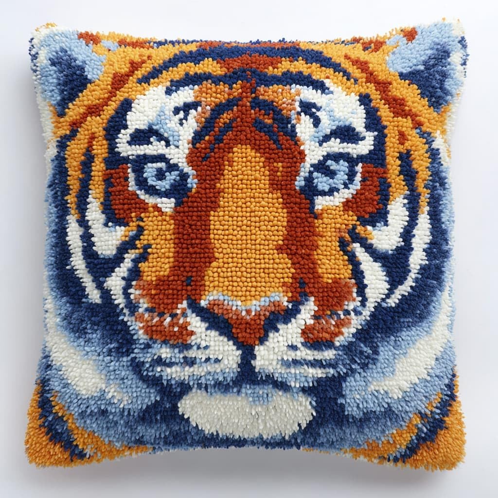 Taxpy Latch Hook Kits, Animal Tiger Pillow for Pillow Pre-Printed Patterns Pillowcase Needlework Crochet Yarns Latch Hooking Cushion 17x17inch