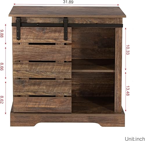 Miniatura 4 de LOXUCVE Armario de barra de gabinete aparador de 31.89 pulgadas con puerta corrediza de granero y estantes de almacenamiento para pasillo, entrada,