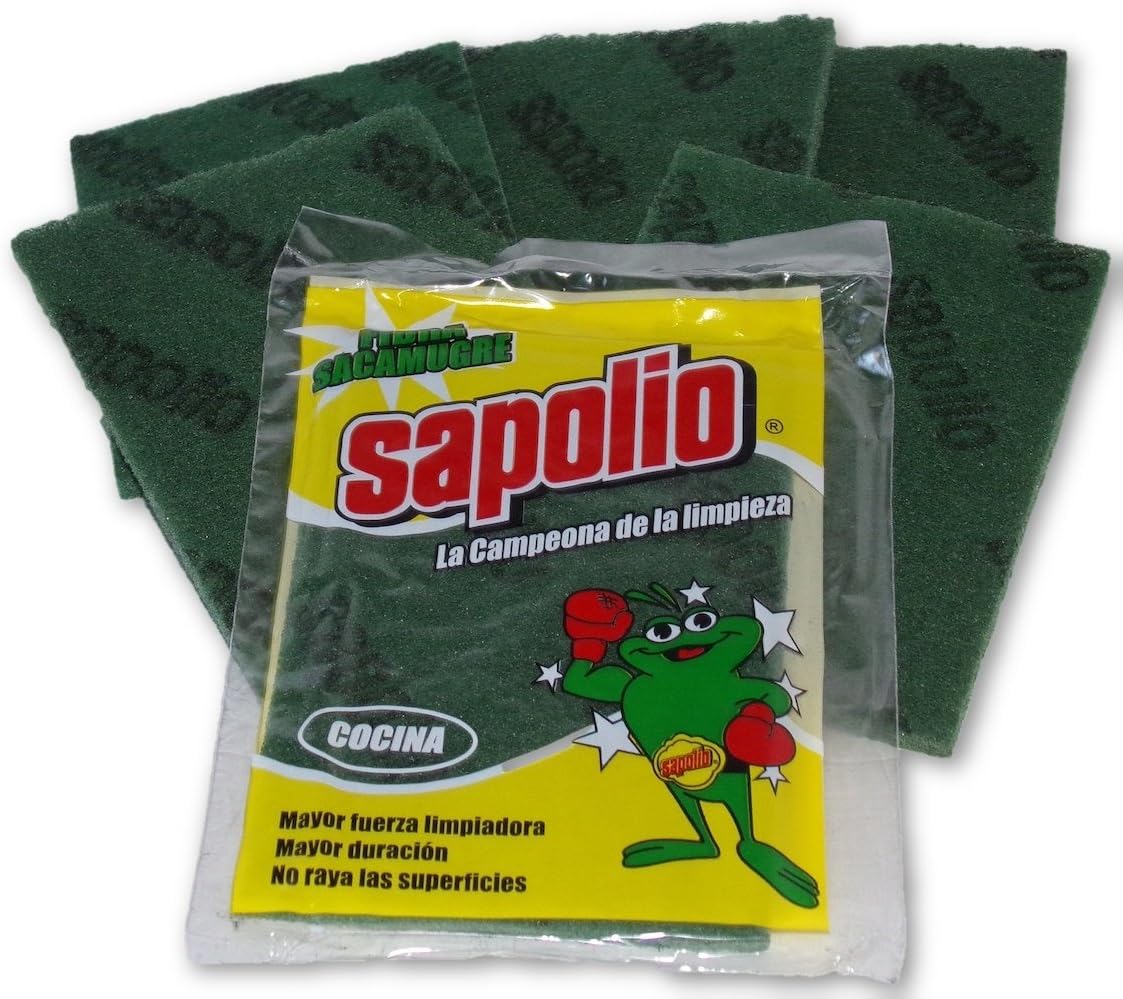 SAPOLIO The Champion of Scouring Pads / Heavy Duty Household Cleaning / Scrubber Without Any Scratches / Reusable / Green / Pack of 6 - 5½ x 3¾ inches each.