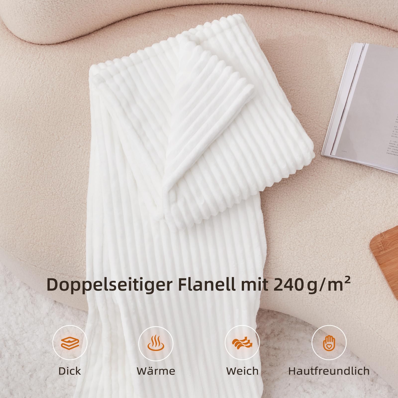 Heizdecke 130x180 cm, Heizdecke mit Abschaltautomatik, Wärmedecke mit 9 Heizstufen und 10 Stunden Timer, Überhitzungsschutz Elektrische Kuscheldecke für Bett, Büro(Weiß Gestreift)
