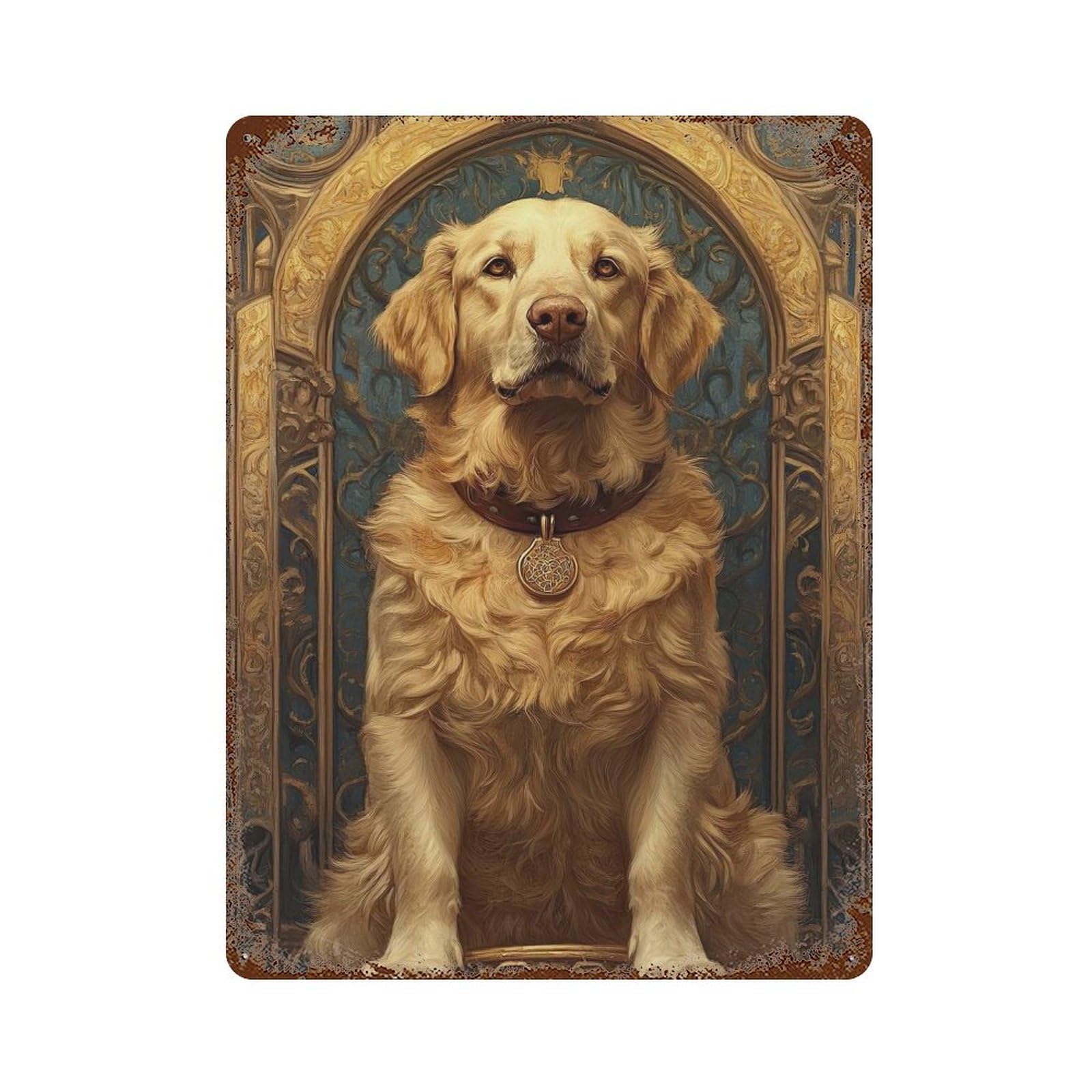 Golden Retriever Portrait Vintage Wall Sign 15.7"x11.8", Rust Effect Metal Decor for Living Room, Hallway And Home Decor