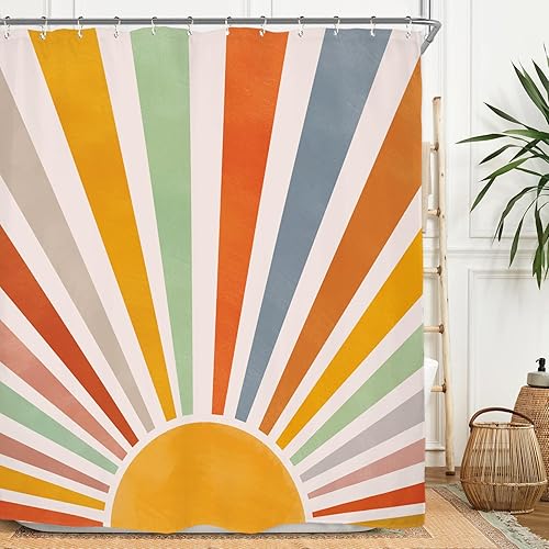 Miyotaa Juego de cortina de ducha retro de 60 pulgadas de ancho x 71 pulgadas de alto, arte minimalista para niñas, estética, vintage, pastel,