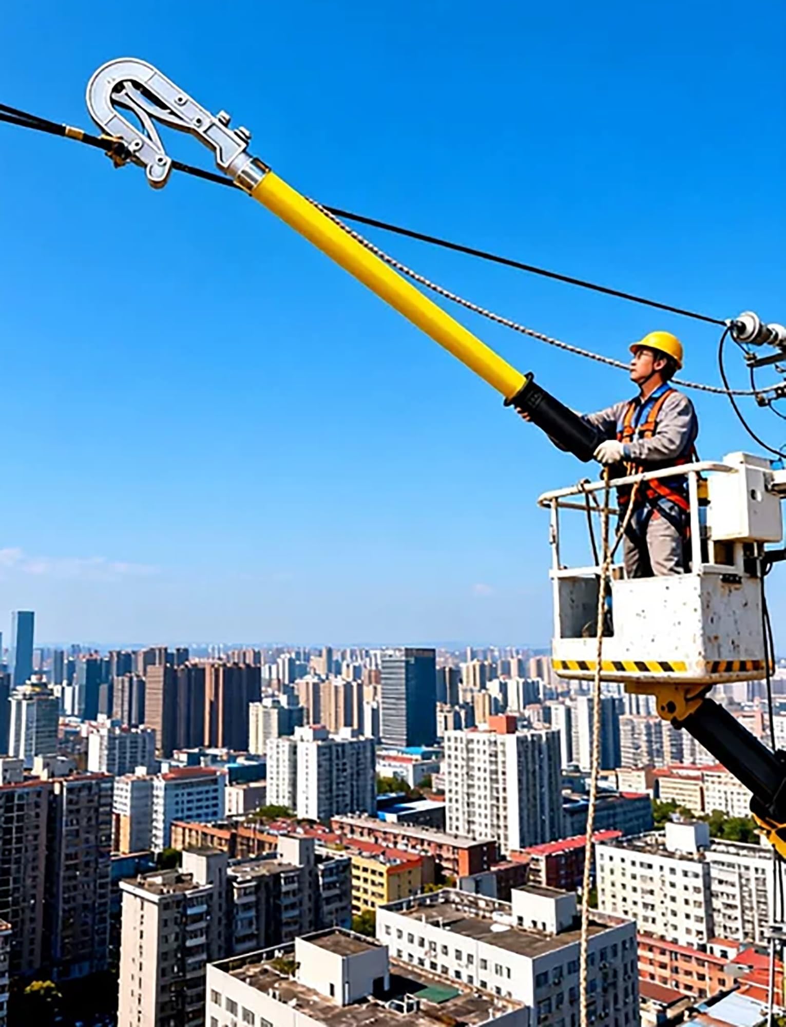Drążek uziemiający wysokiego napięcia 10 kV, izolowany drążek operacyjny z podwójnym językiem do konserwacji elektrycznej, 100 cm, narzędzie bezpieczeństwa dla profesjonalistów