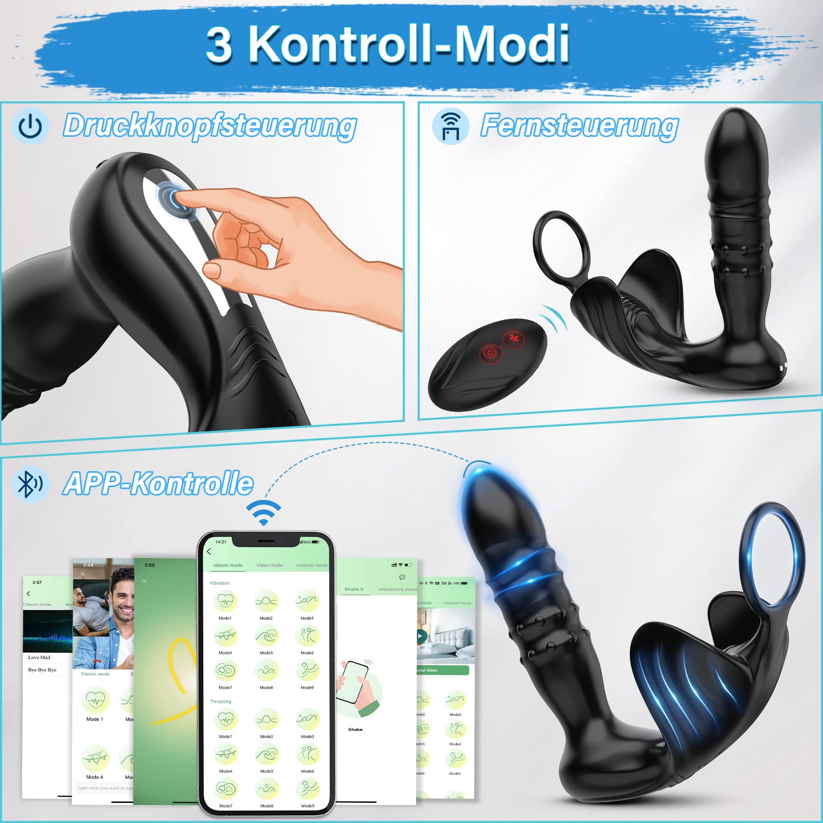 Humbuzz Giocattoli sessuali vibratori anali dildo per uomini vibratore prostatico anale gay con 9 modalità telescopiche e modalità di vibrazione plug anale,massaggiatori di stimolazione anale