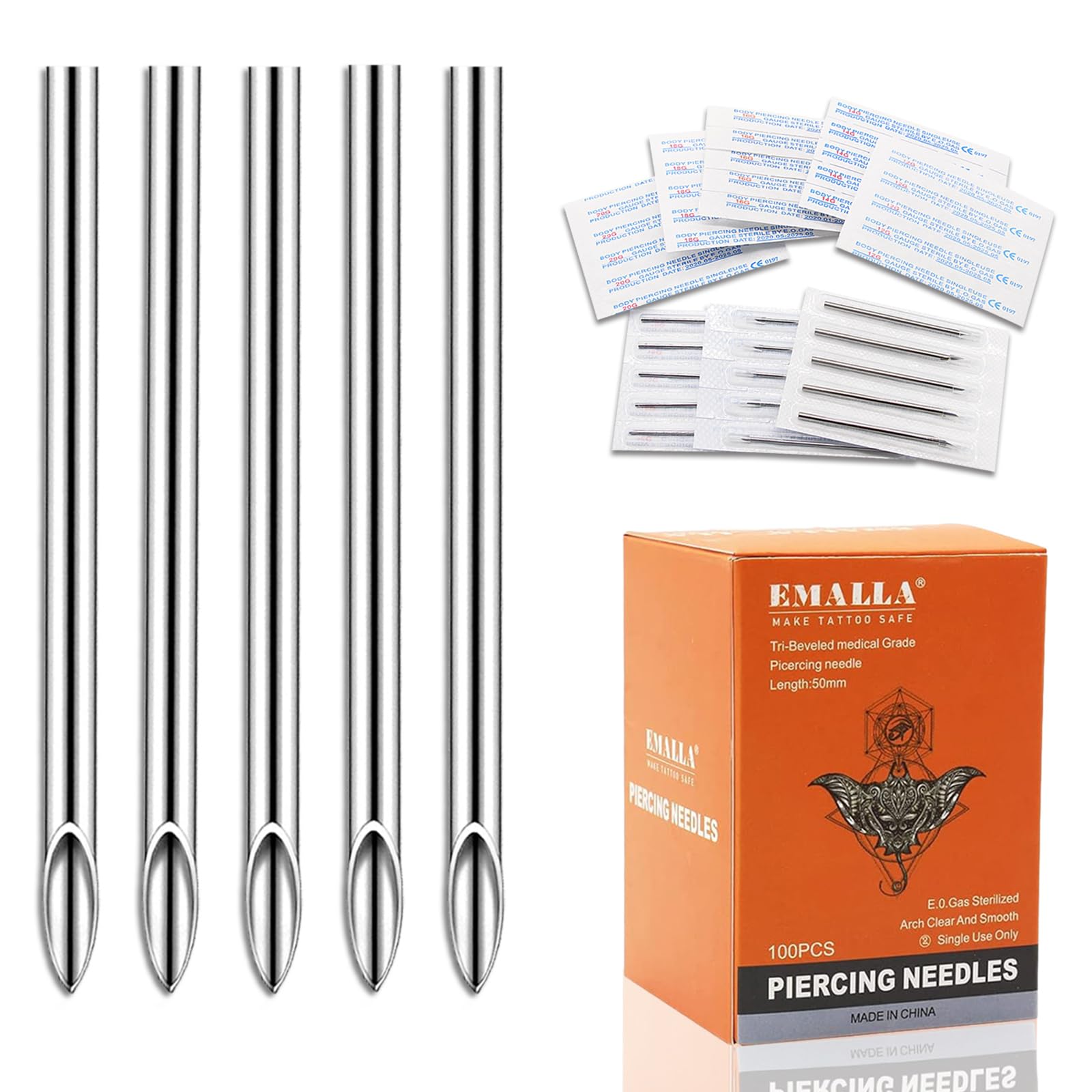 12G 100pcs Professional Piercing Needles - 316L Stainless Steel Jewelry Needles Hollow Design, Extra Sharp & Smooth for Cartilage & Navel Piercing