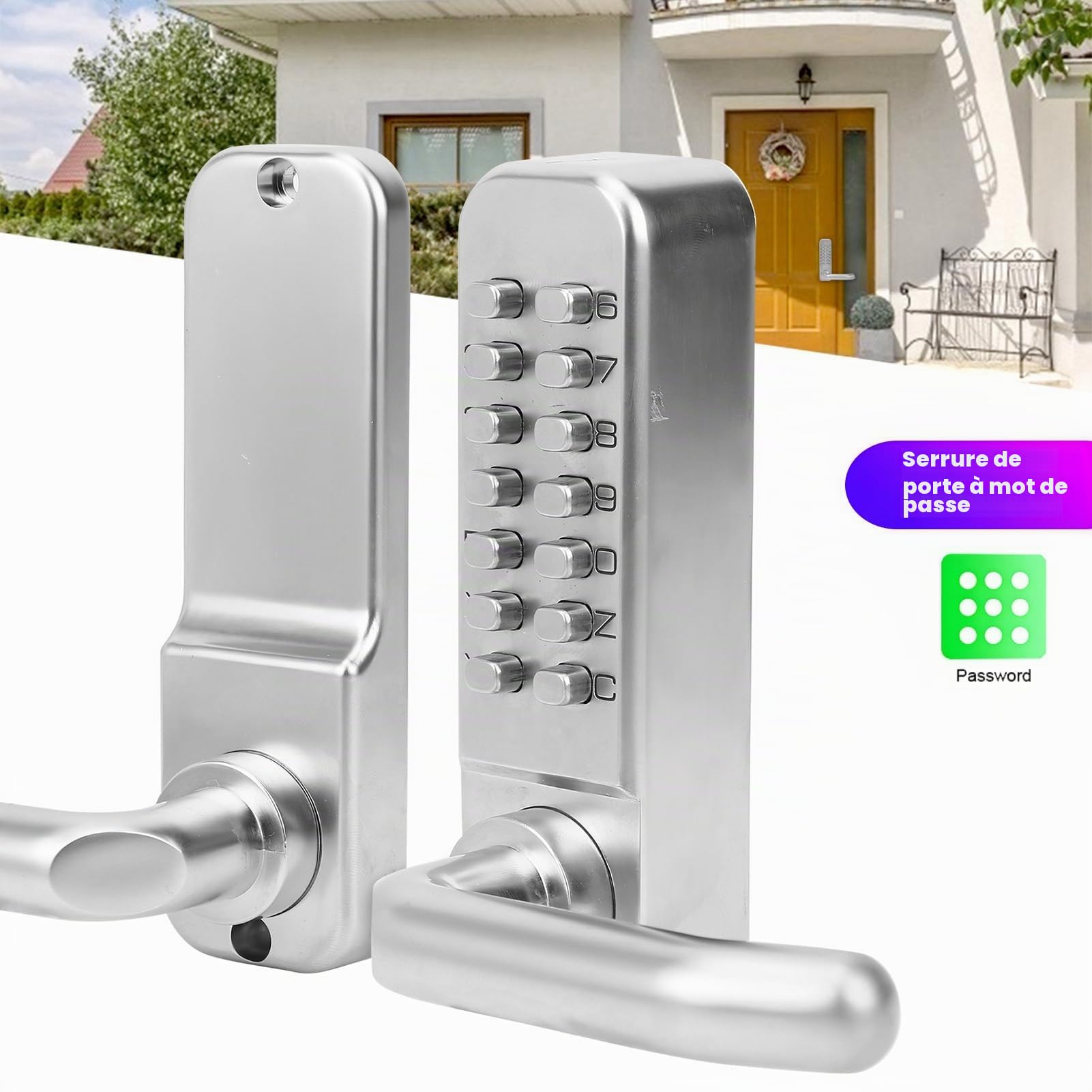Serrure de porte mécanique Bouton poussoir Clavier à code numérique Verrou de porte d'entrée sans clé en alliage de zinc Serrure de poignée de porte de sécurité à domicile étanche (aucune pile requise