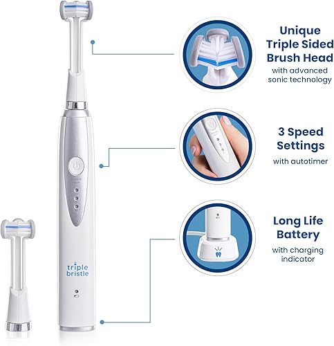 Miniatura 2 de Cepillo de dientes sónico de triple cerda para niños, dientes más blancos y sonrisa más brillante, recargable de 31.000 VPM, diseño patentado de