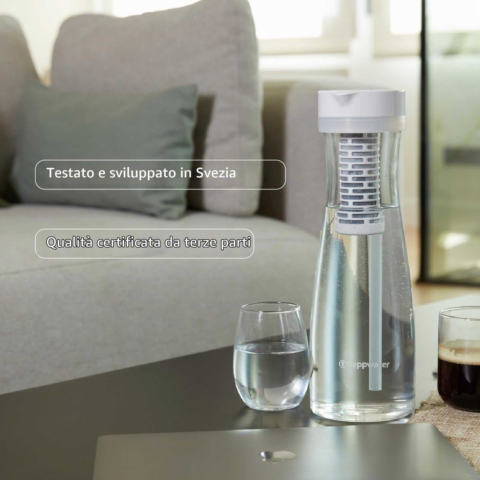 Tappwater PitcherPro SMR Caraffa filtrante per acqua Premium - Brocca vetro da 1,45L, filtraggio istantaneo, aggiunta di minerali essenziali, rimuove calcare e +60 sostanze, design elegante