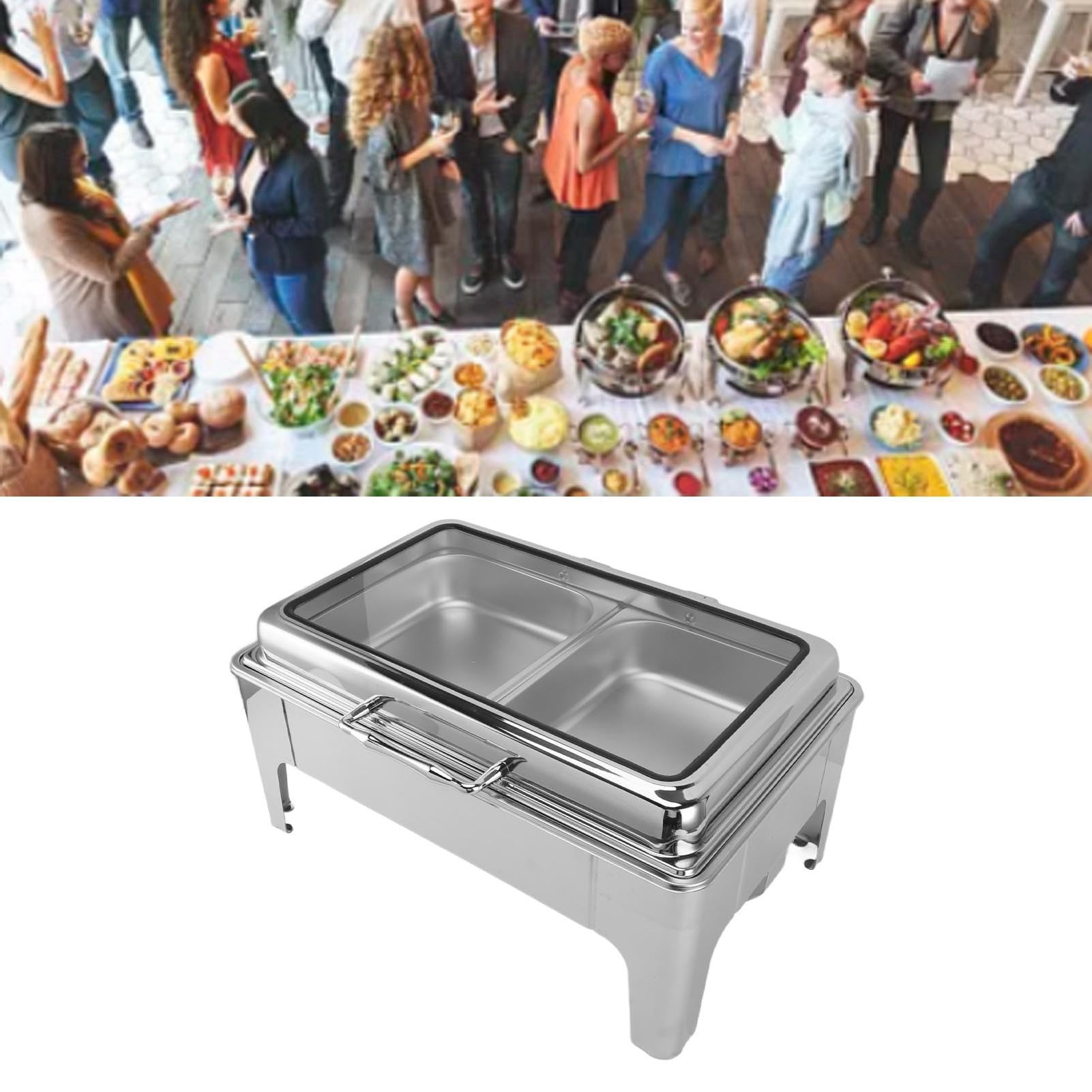 Stal Nierdzewna -chafet -Buffet Zestaw Serwerów, 9L Buffet Płyty otworają (2 przedziały)