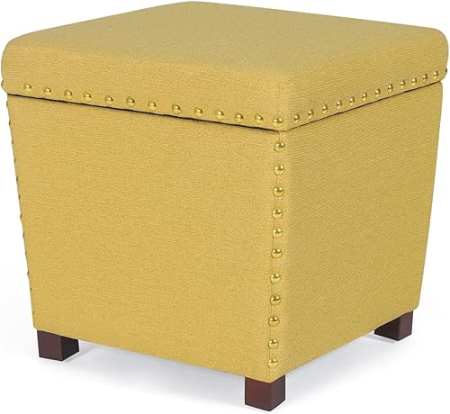 Homebeez Reposapiés cuadrado otomano de almacenamiento, taburete pequeño de tela para sala de estar y dormitorio (varilla dorada)