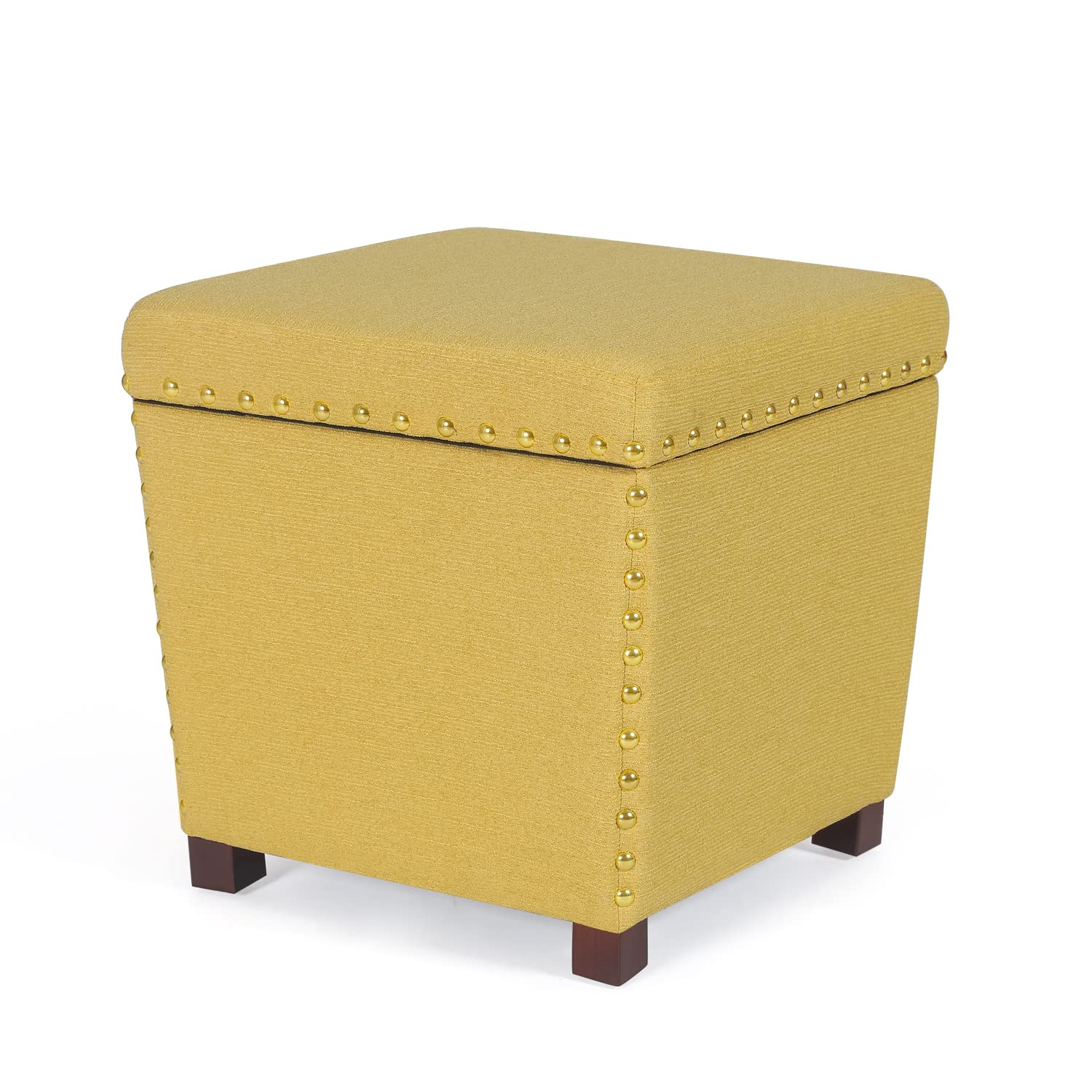 Homebeez Storage Ottoman Square Footrest Stool Small Fabric Footstool for Living Bedroom (Goldenrod)