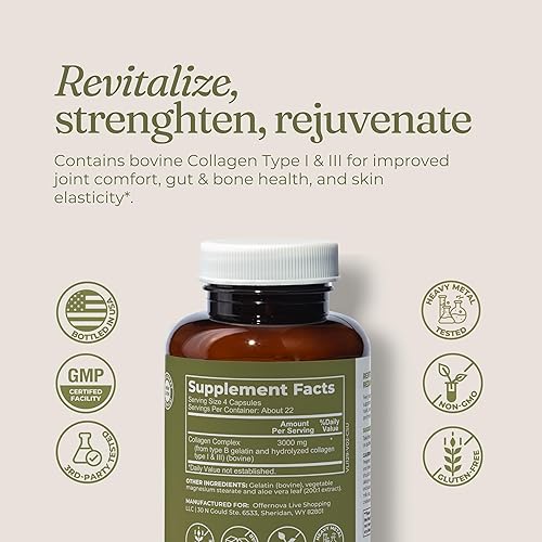 Miniatura 4 de Offernova Suplementos de colágeno ultra hidrolizado de colágeno - 3000 mg de péptidos de colágeno bovino antienvejecimiento para articulaciones