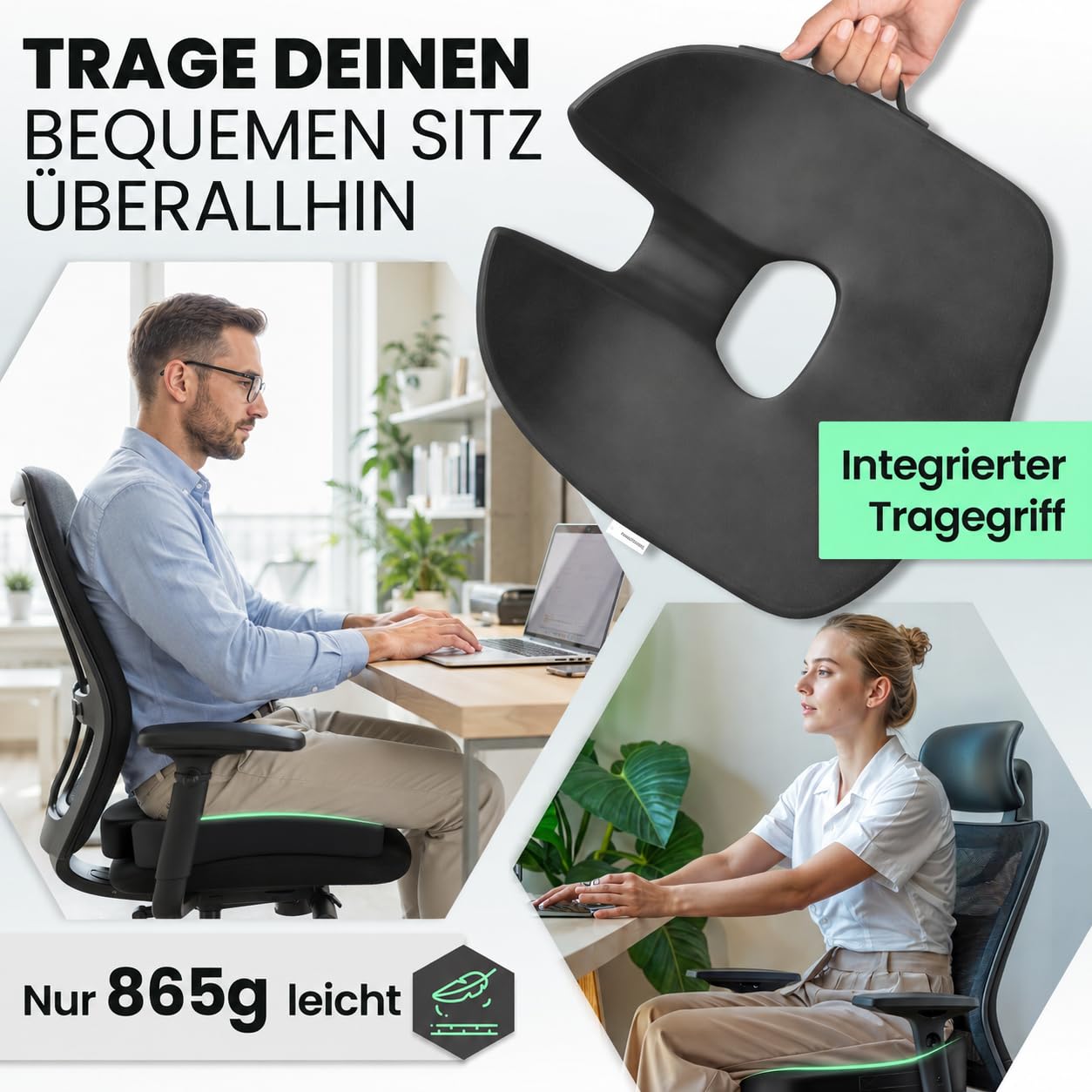 Orthopädisches Sitzkissen – Ergonomisch, Memory Foam, entlastet Steißbein & Rücken, sofort einsatzbereit – IGR-zertifiziert & Oeko-Tex geprüft, ideal für Büro, Auto, Reisen & Schwangerschaft