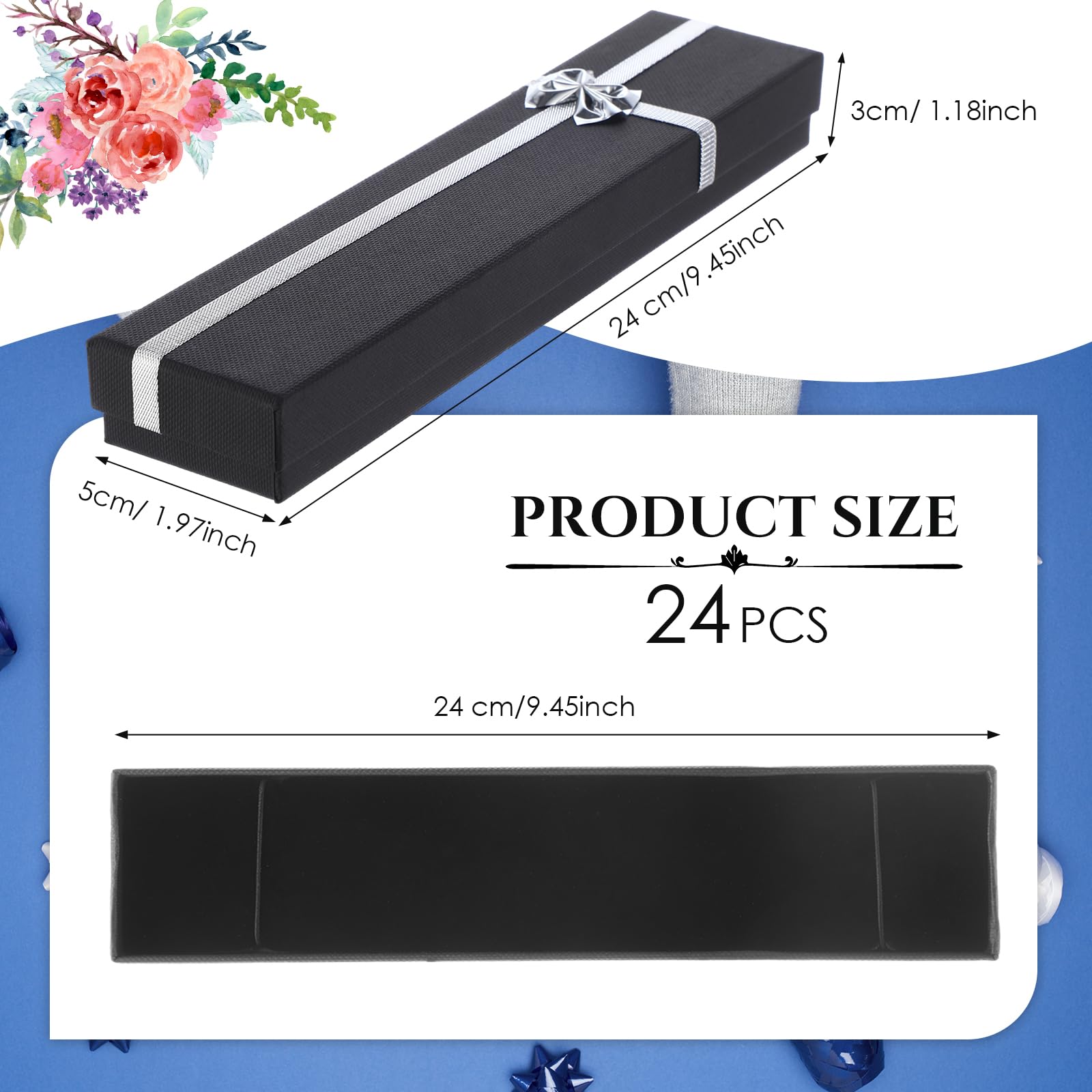 Yinkin Lot de 24 boîtes cadeaux en carton pour bijoux, bracelets, cadeaux pour mariage, anniversaire (22 x 5 x 2 cm, noir)